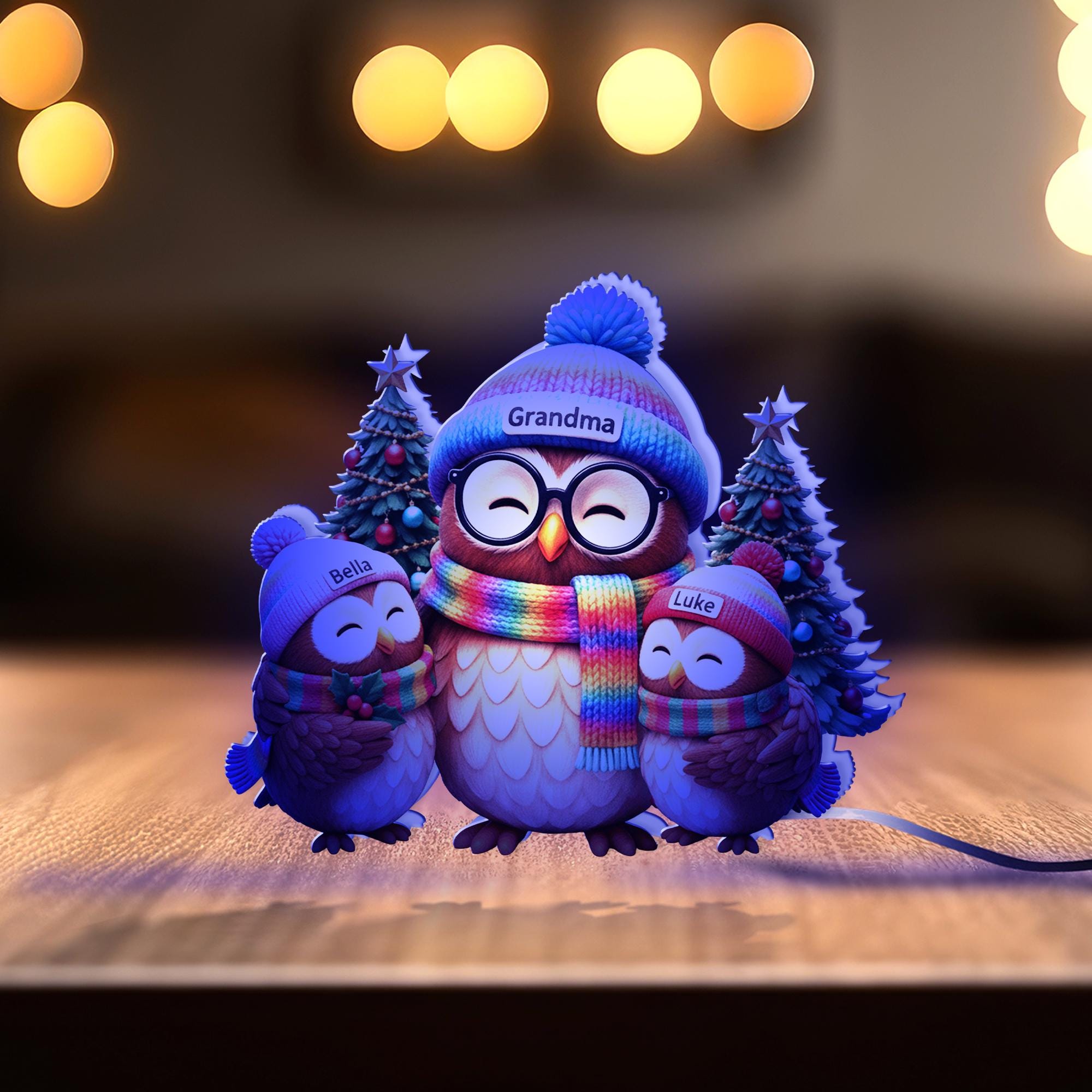 Personalized Owl Family Light Box – Custom Grandma Gift image 9