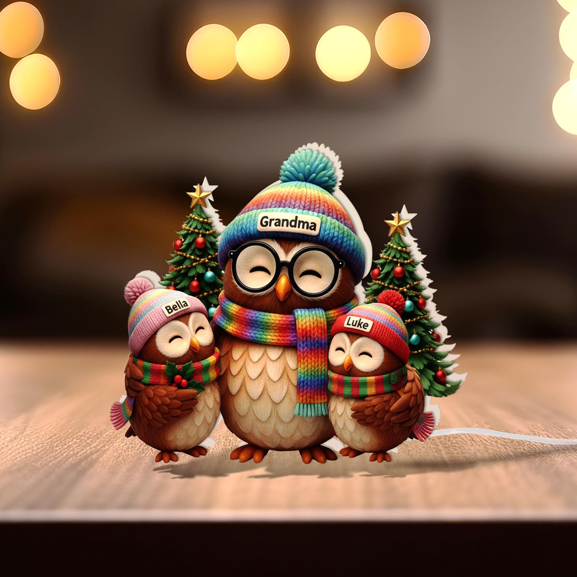 Personalized Owl Family Light Box – Custom Grandma Gift image 2