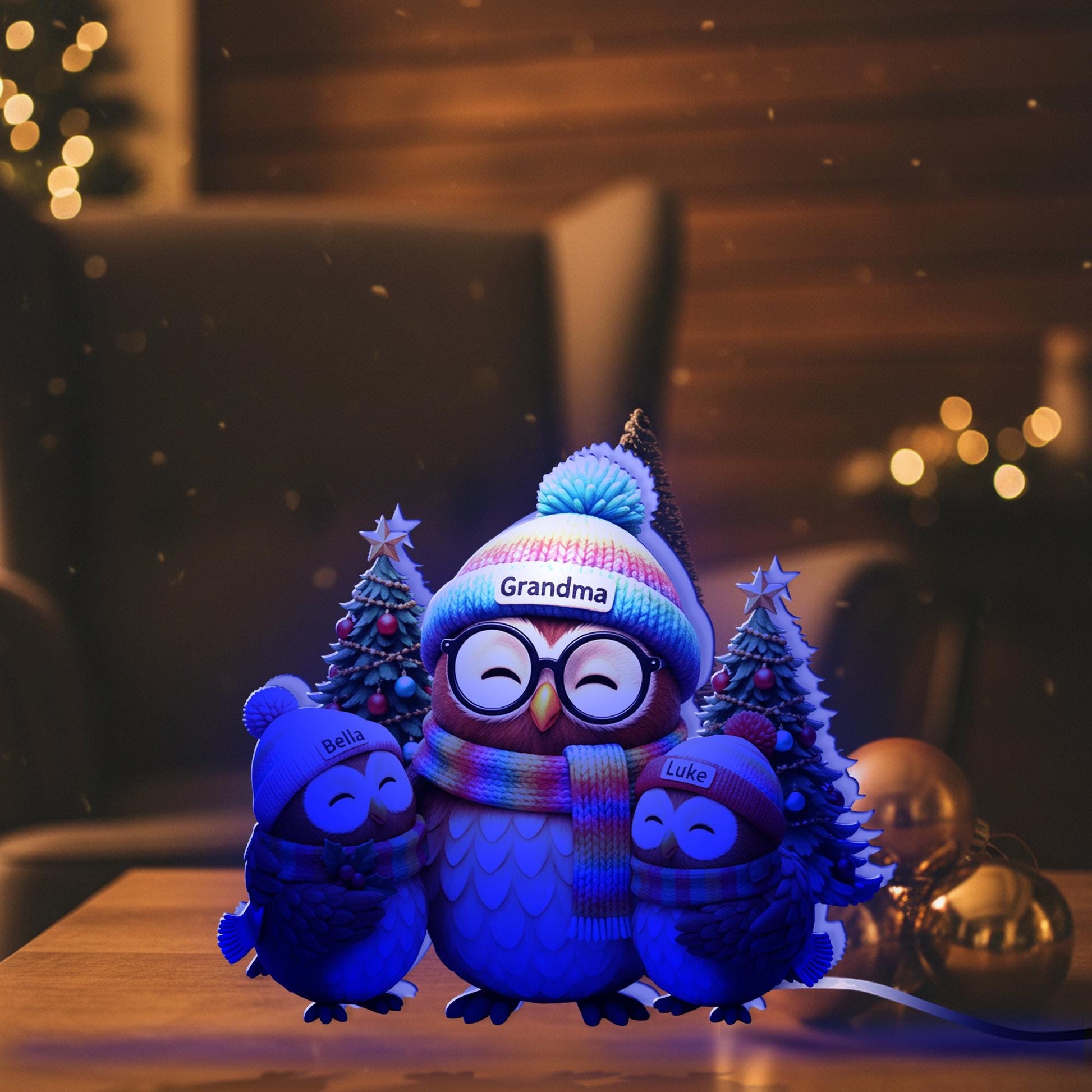 Personalized Owl Family Light Box – Custom Grandma Gift image 10