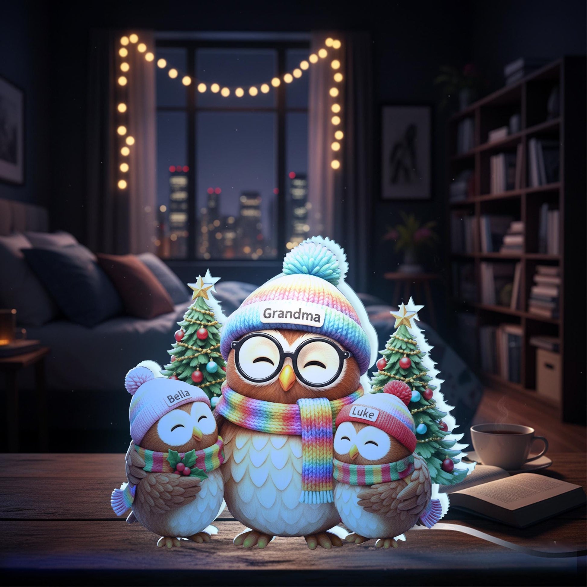 Personalized Owl Family Light Box – Custom Grandma Gift image 3