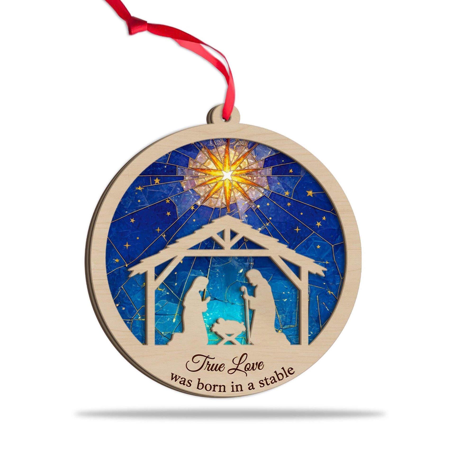 Nativity Layered Ornament: ‘True Love Was Born in a Stable’ Christmas Decoration image 6