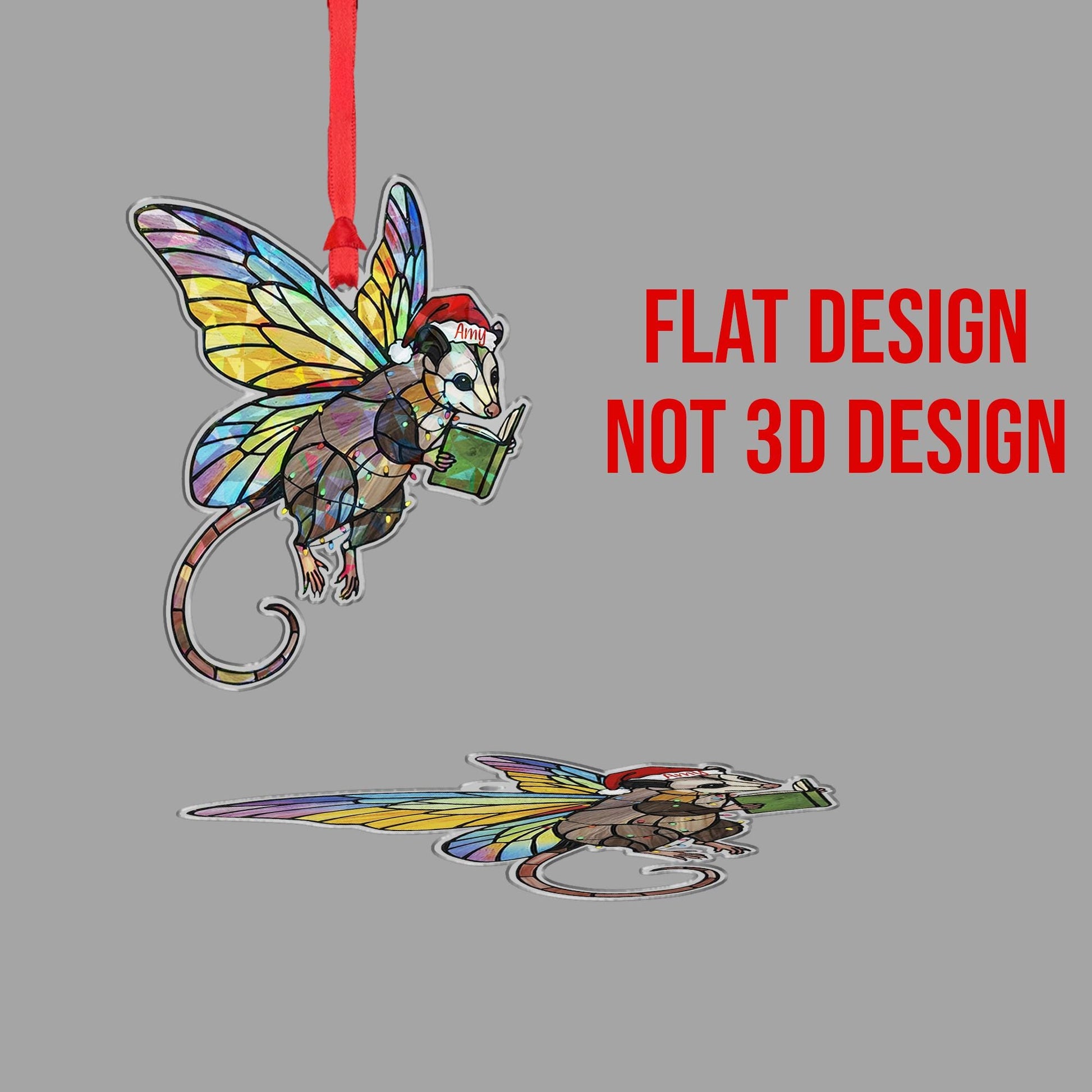 Holographic Fairy Possum Ornament with Book Design: Personalized Names gift image 2