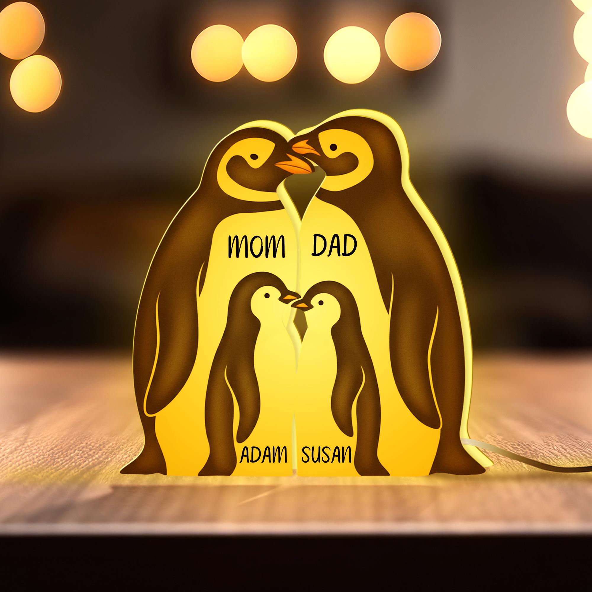 Custom Penguin Family Night Light Box: Personalized Names Winter Lamp image 2