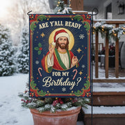 Funny Jesus Christmas Garden Flag: Religious Holiday Humor Decor image 1