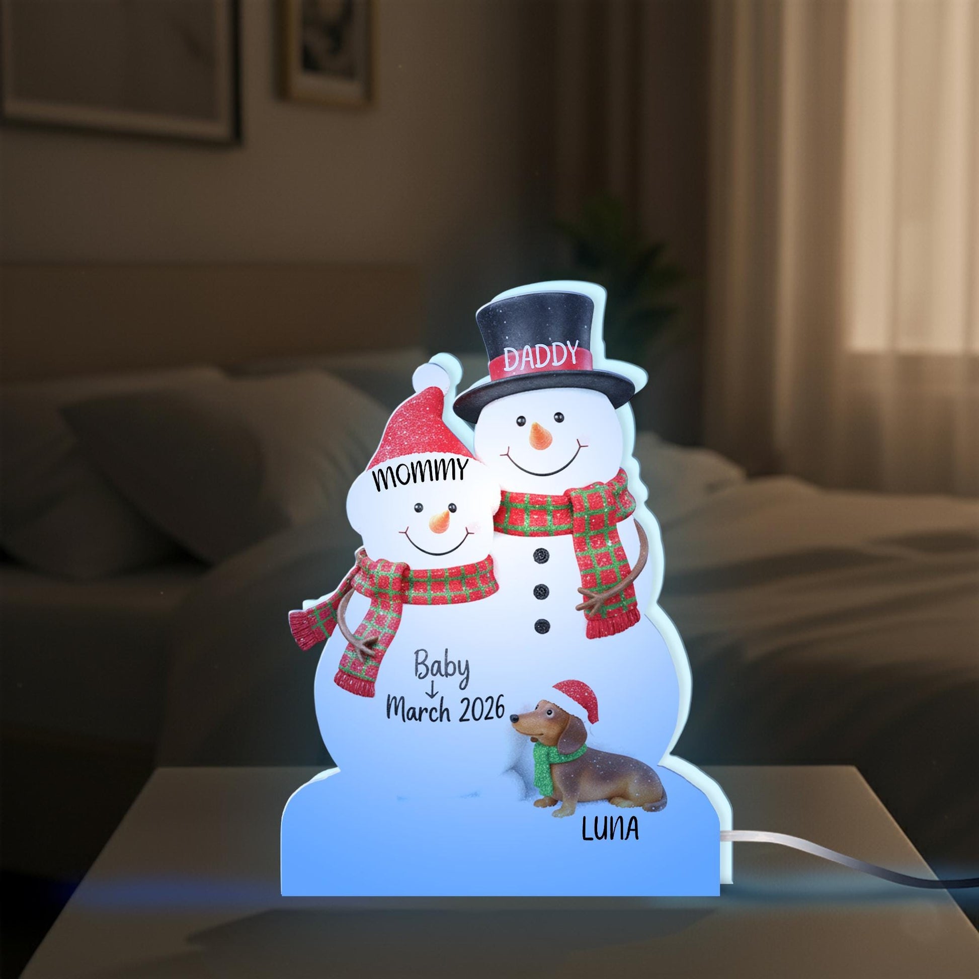 Custom Snowman Family Night Light Box with Names and Baby Announcement image 1