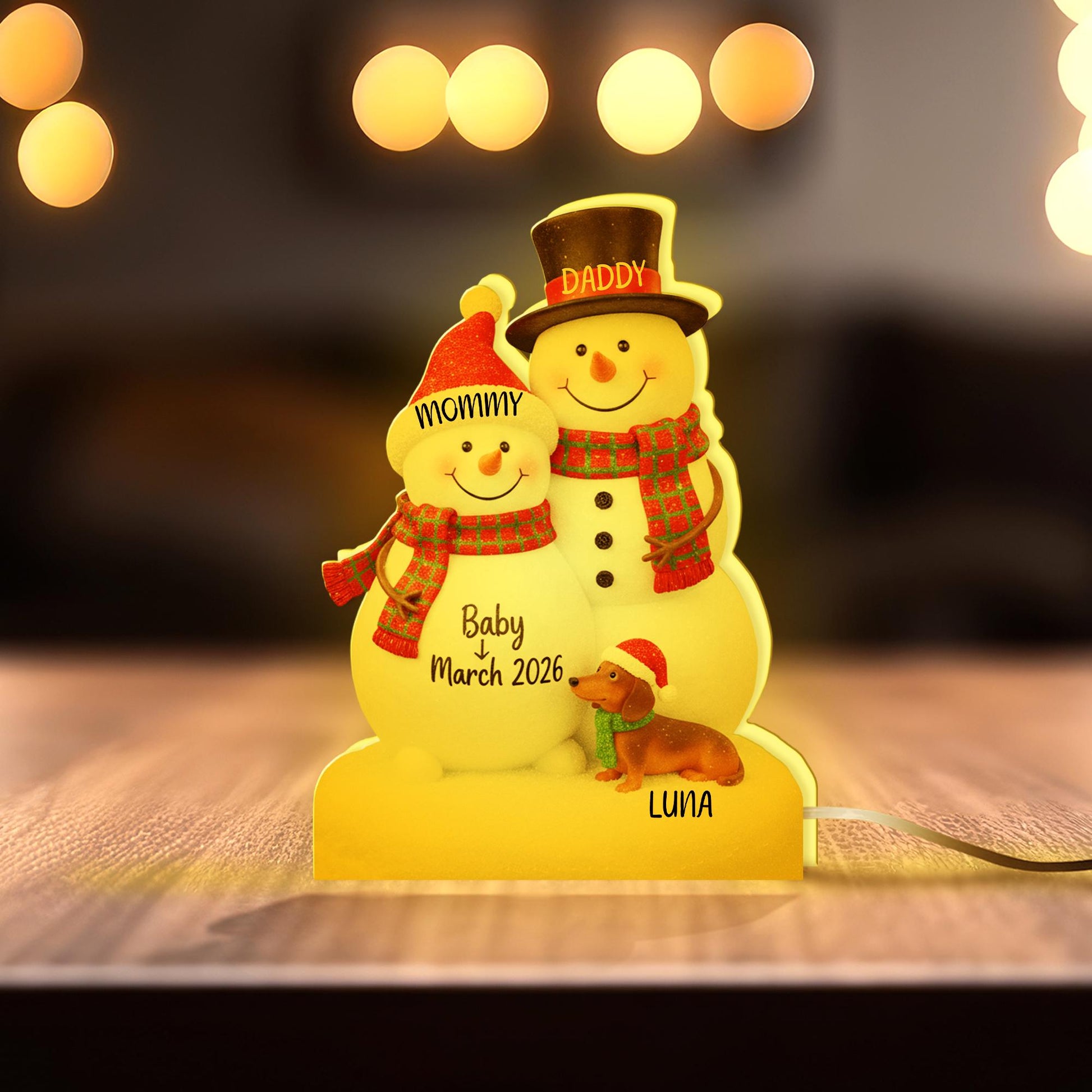 Custom Snowman Family Night Light Box with Names and Baby Announcement image 5