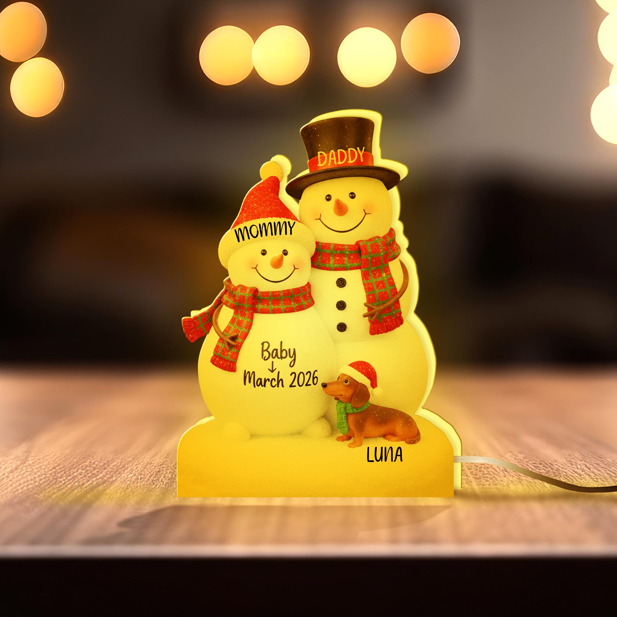 Custom Snowman Family Night Light Box with Names and Baby Announcement image 5
