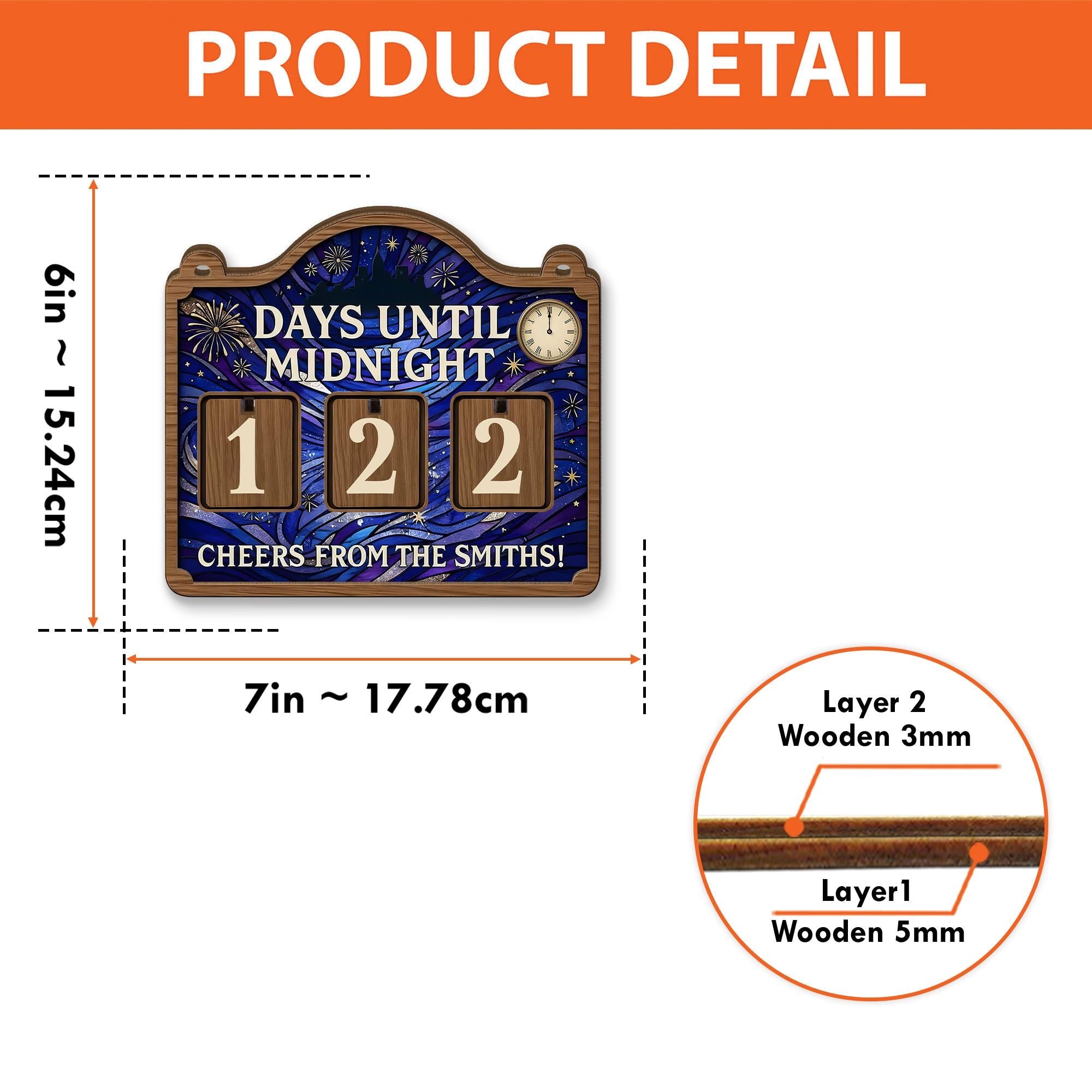 Custom Countdown Calendar - Personalized New Year Decor Days Until Midnight Sign image 4