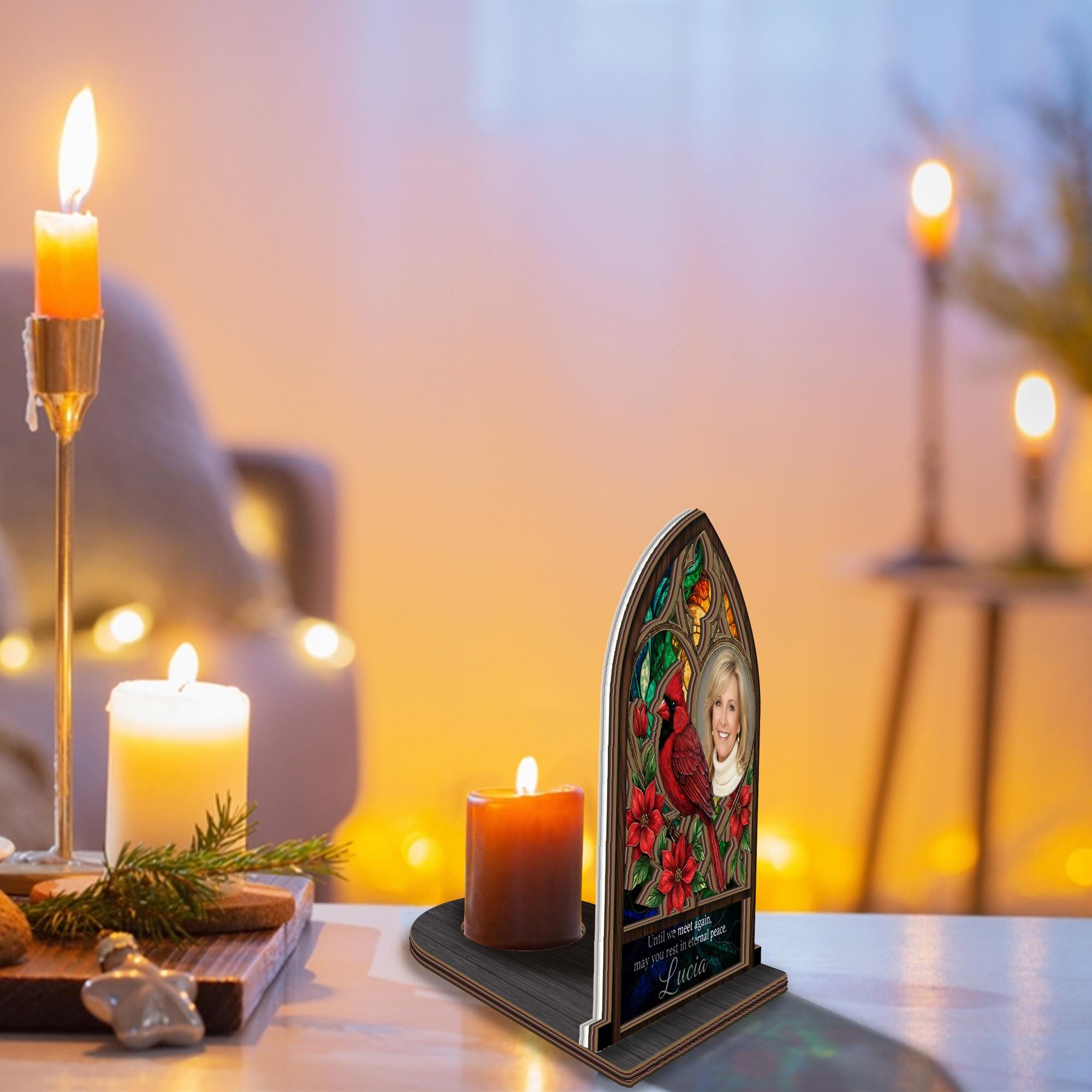 Personalized Memorial Cardinal Candle Holder - Custom Photo Remembrance Gift for Loss image 4