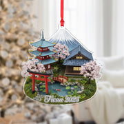 Personalised Japanese Garden Ornament – Mount Fuji & Pagoda Scene with Name and Year image 1
