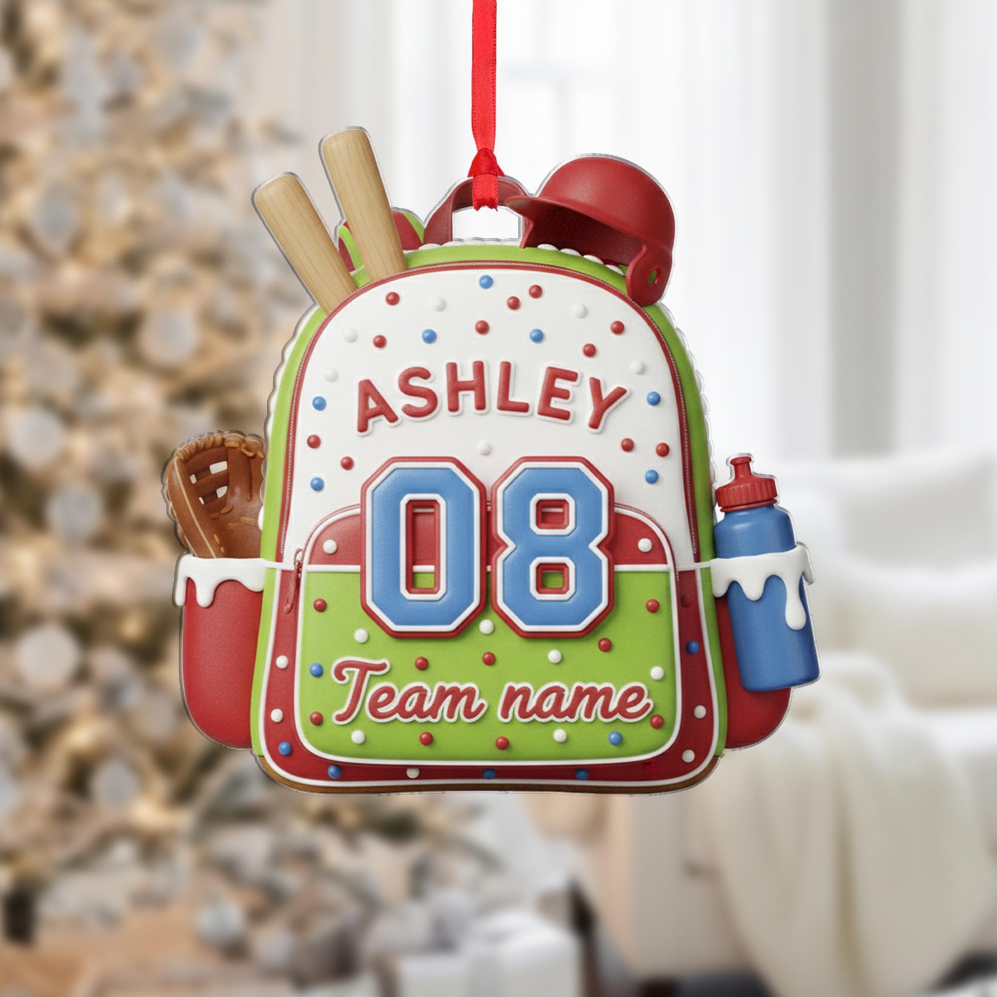 Personalized Gingerbread Baseball Ornament: Custom Name, Number, Team Acrylic Gift image 1