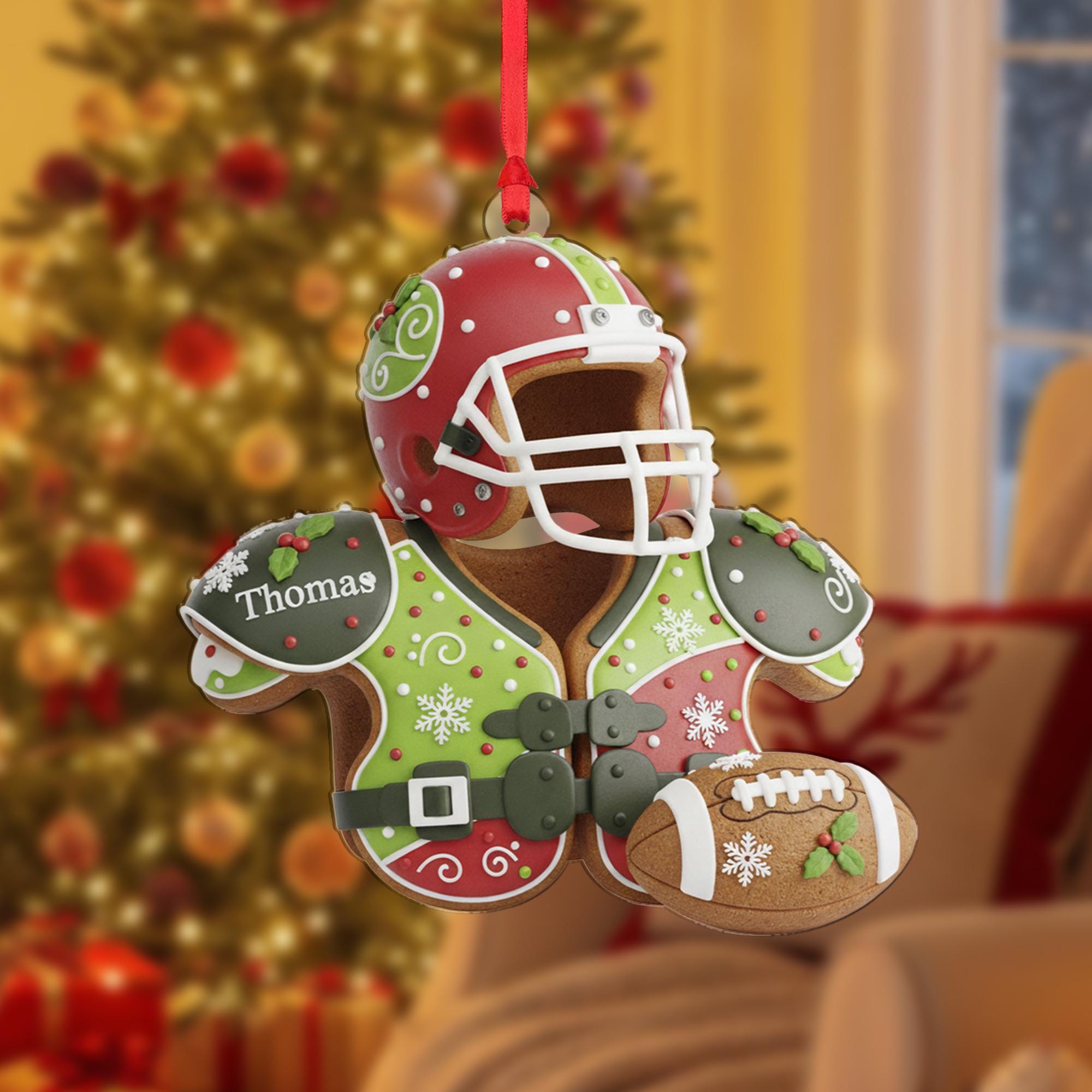 Personalized Gingerbread Football Ornament: Custom Name Uniform, Acrylic Player Gift image 1