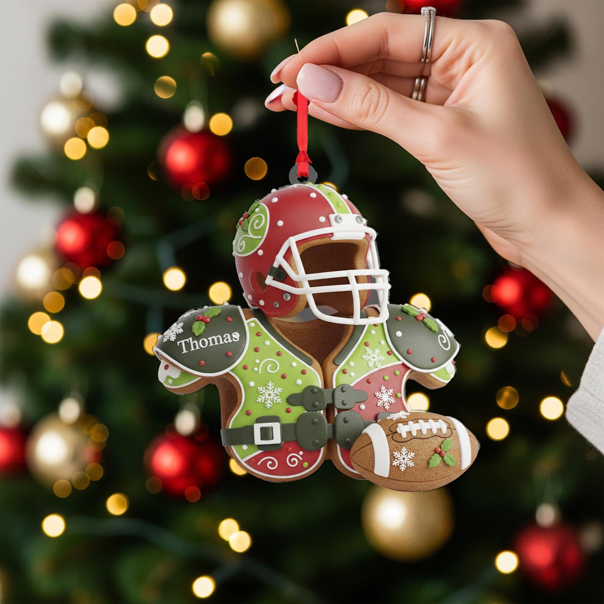 Personalized Gingerbread Football Ornament: Custom Name Uniform, Acrylic Player Gift image 2