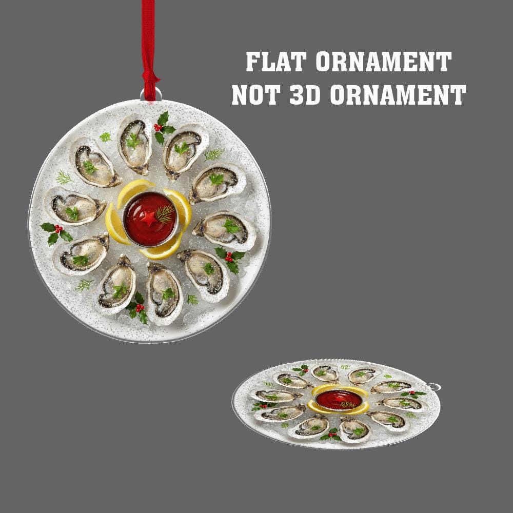 Oyster Platter Christmas Ornament – Coastal Seafood Tree Decoration, Food Lover Gift image 3