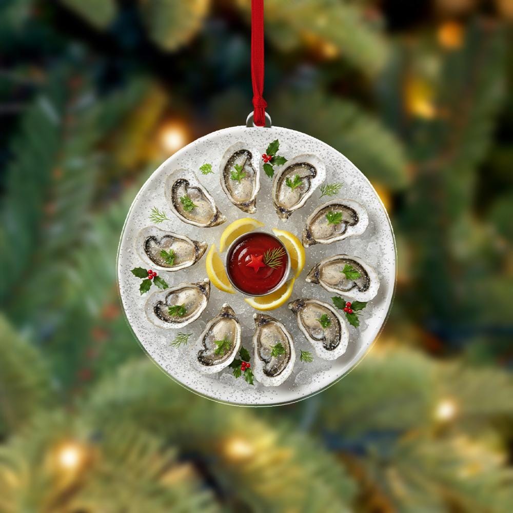 Oyster Platter Christmas Ornament – Coastal Seafood Tree Decoration, Food Lover Gift image 5