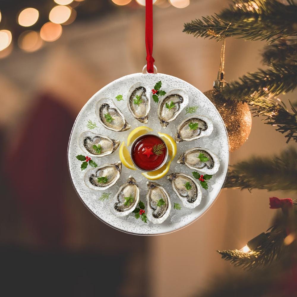 Oyster Platter Christmas Ornament – Coastal Seafood Tree Decoration, Food Lover Gift image 4