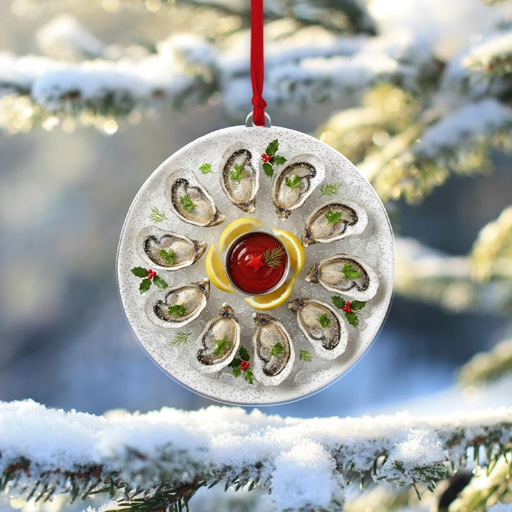 Oyster Platter Christmas Ornament – Coastal Seafood Tree Decoration, Food Lover Gift image 2