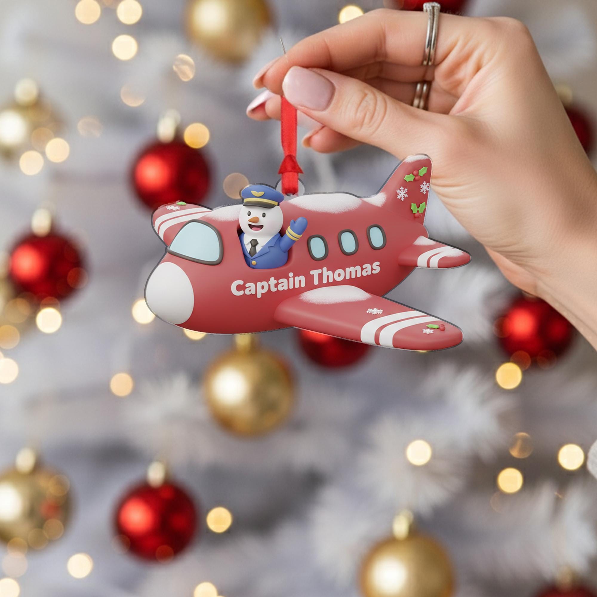 Personalized Airplane Ornament: Snowman Pilot Custom Name Christmas Decoration image 1