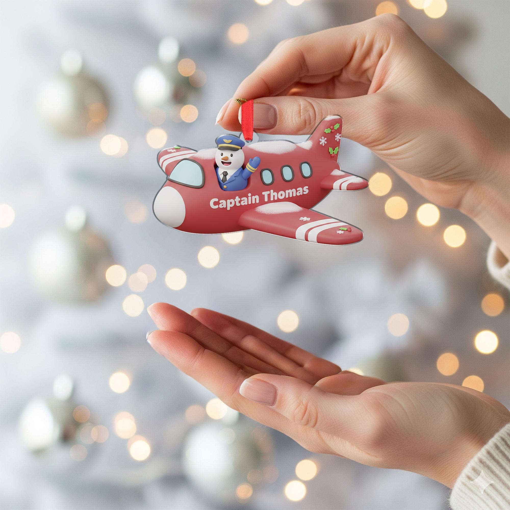 Personalized Airplane Ornament: Snowman Pilot Custom Name Christmas Decoration image 2