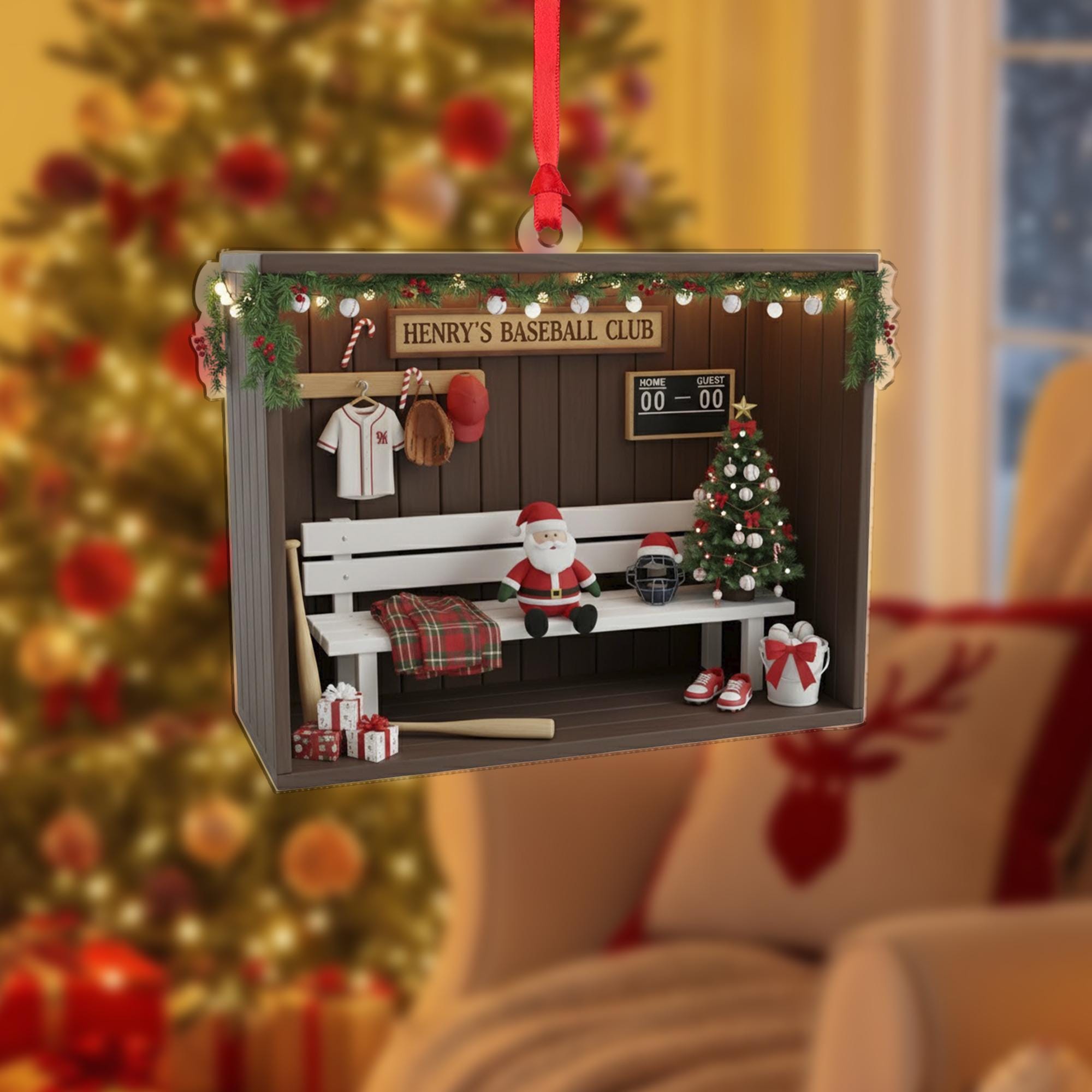 Personalized Baseball Dugout Ornament: 3D Shadow Box Diorama, Team Sport Decor image 2