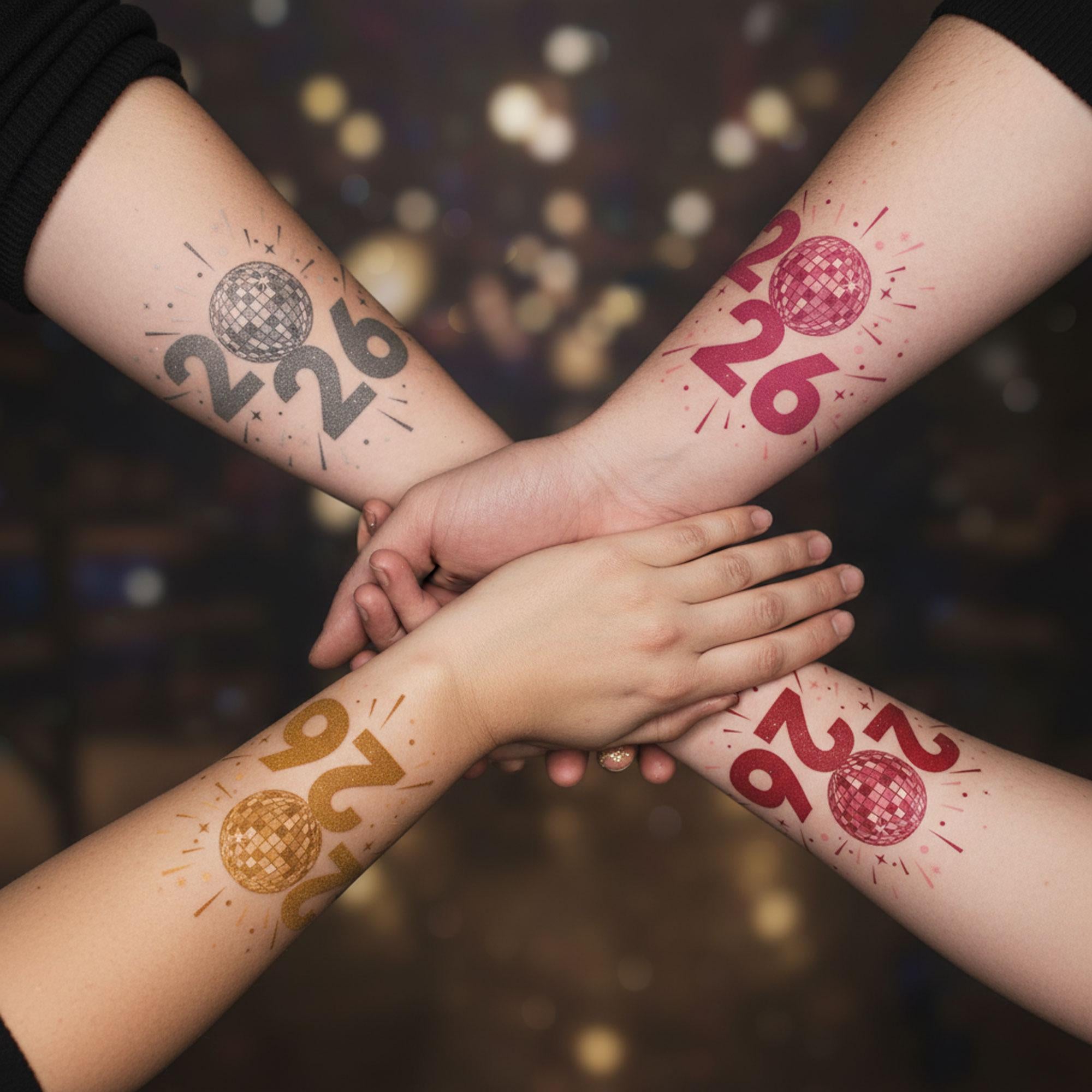 2026 New Year Tattoo: Gold Glitter Disco Ball, Holiday Party image 2