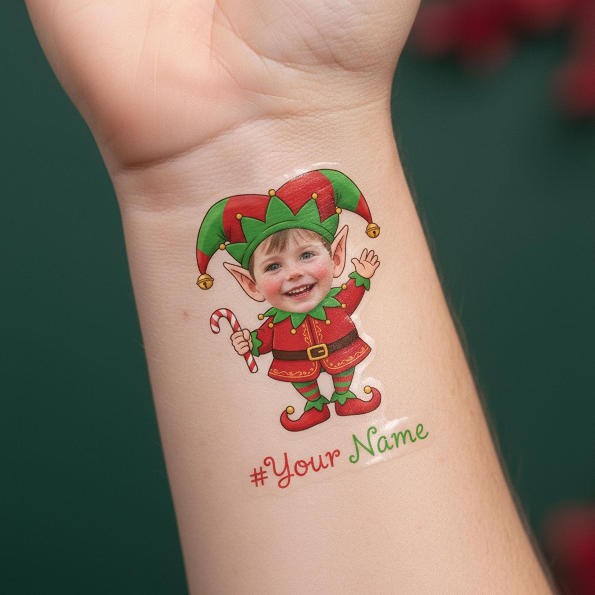 Custom Photo Elf Tattoo Sticker: Personalized Christmas Party Favor for Kids & Families image 1