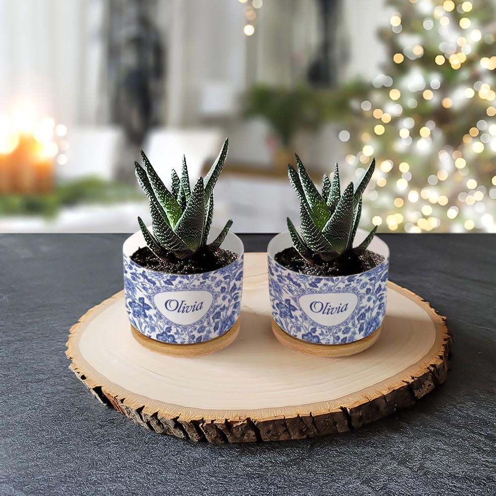 Personalized Name Ceramic Plant Pot: Blue Chinoiserie Planter with Saucer image 6