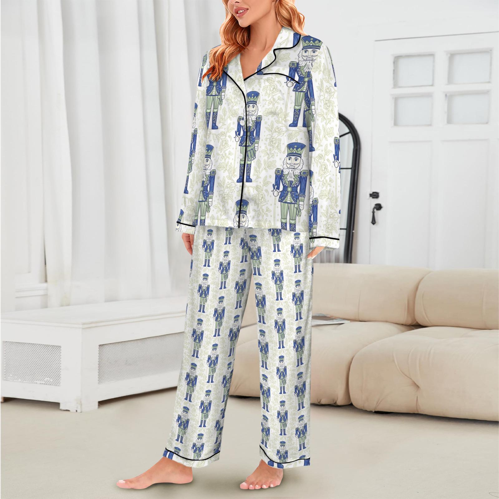 Chinoiserie Nutcracker Christmas Pajamas: Toile de Jouy Satin Sleepwear Set for Elegant Holiday Lounging image 1
