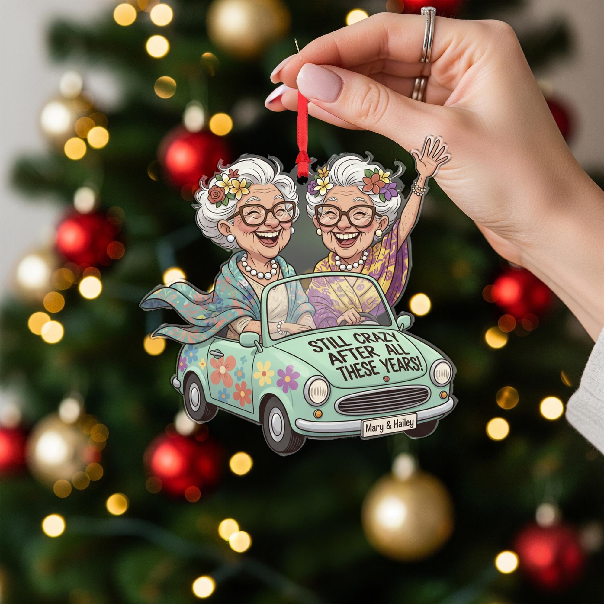 Personalized Friends Ornament with Car Illustration image 2