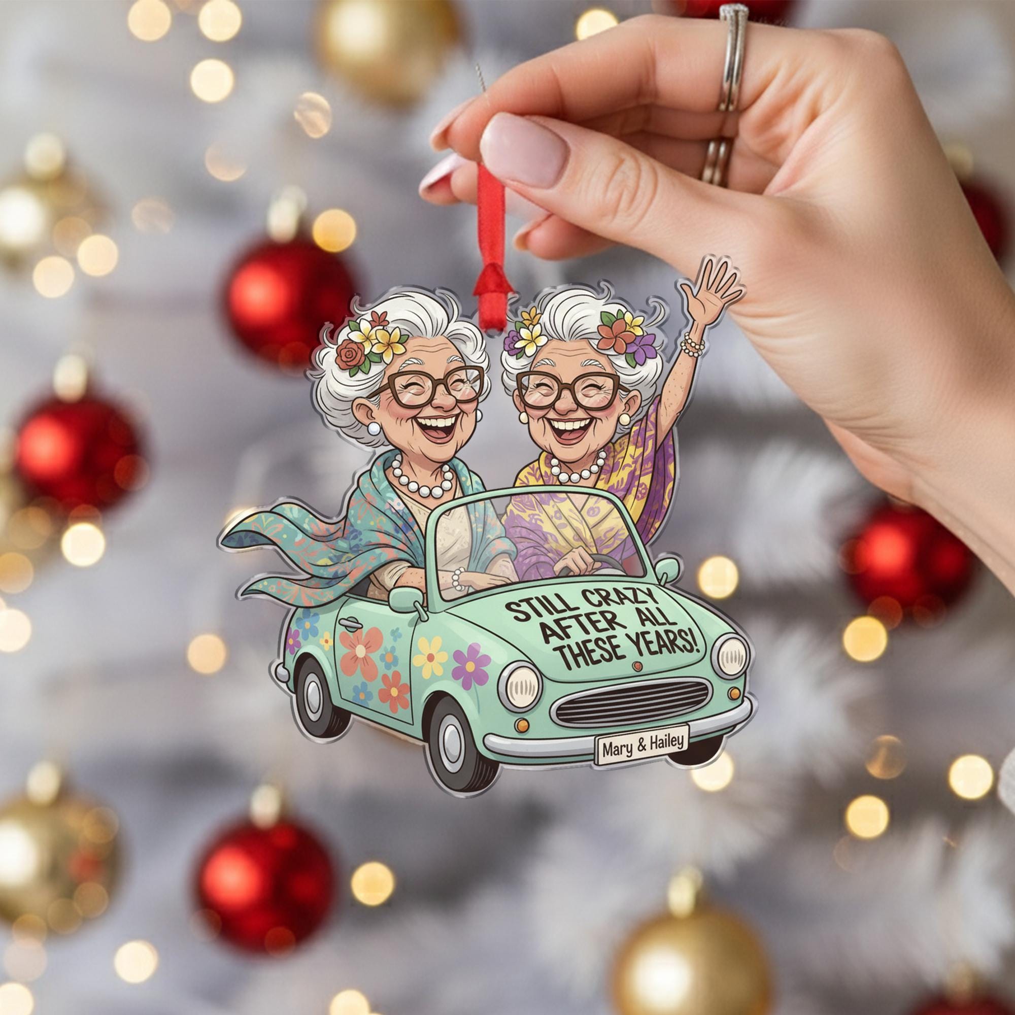 Personalized Friends Ornament with Car Illustration image 1