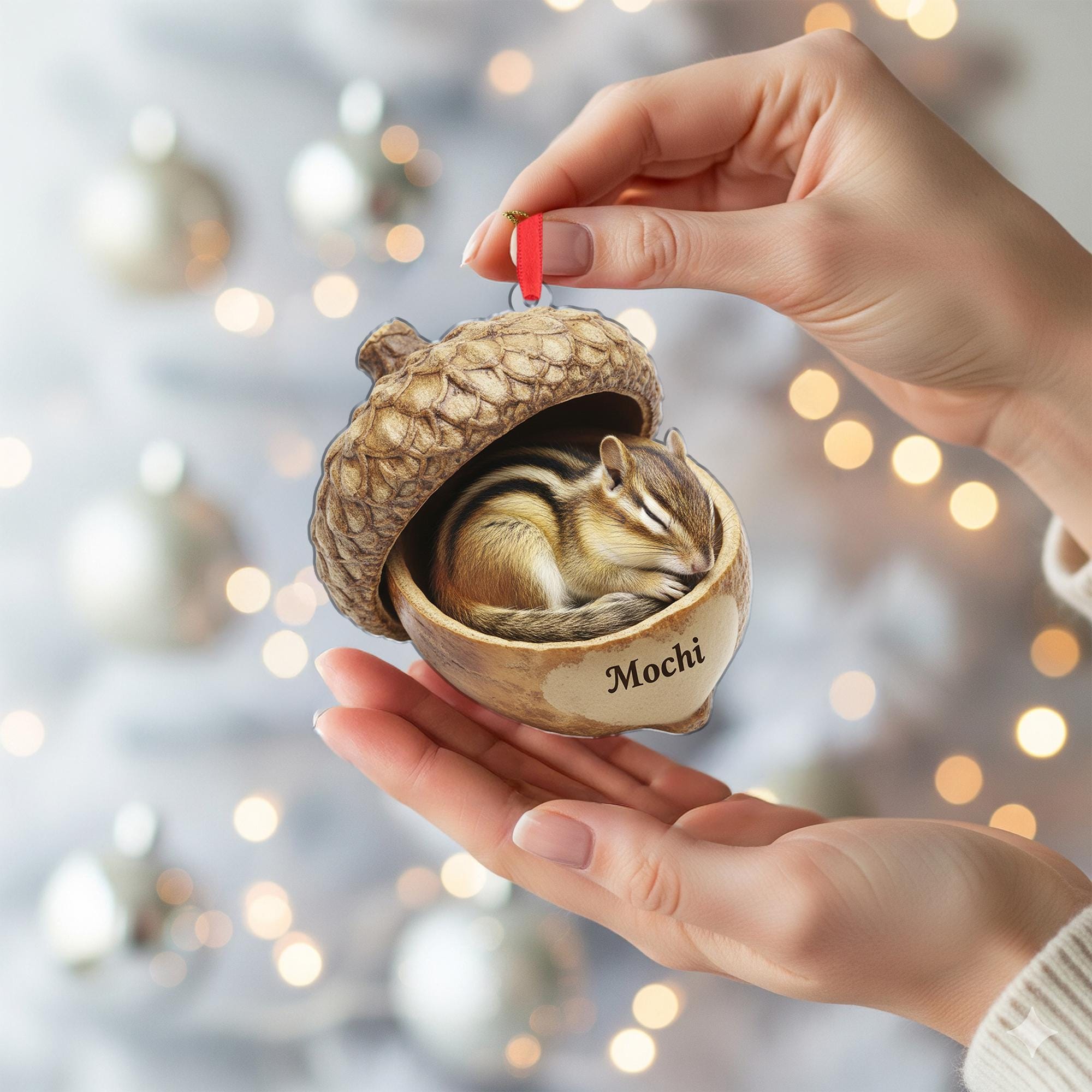Personalized Chipmunk Ornament with Acorn Design image 1