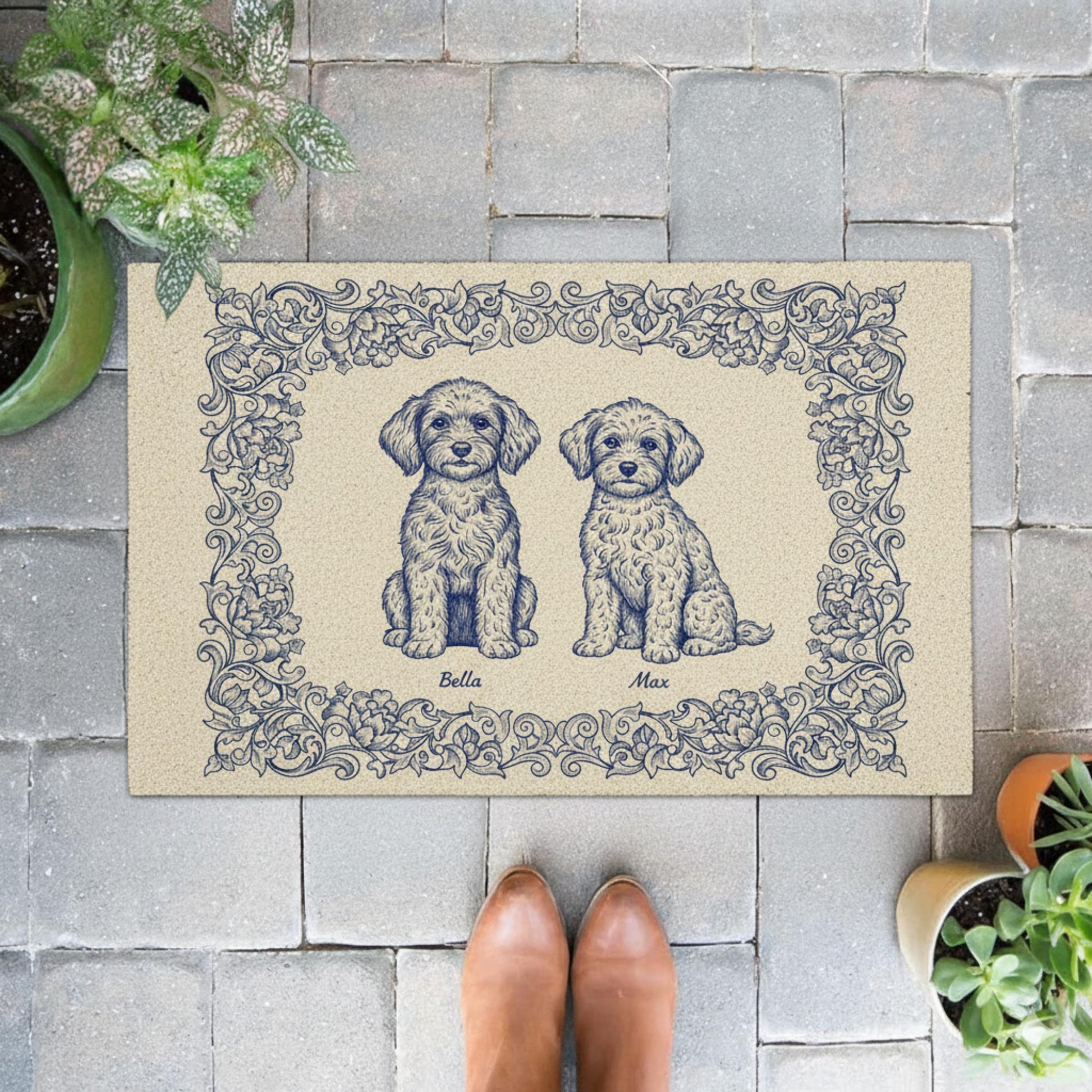 Custom Dog Doormat – Personalized Blue Toile Pet Entry Mat image 3