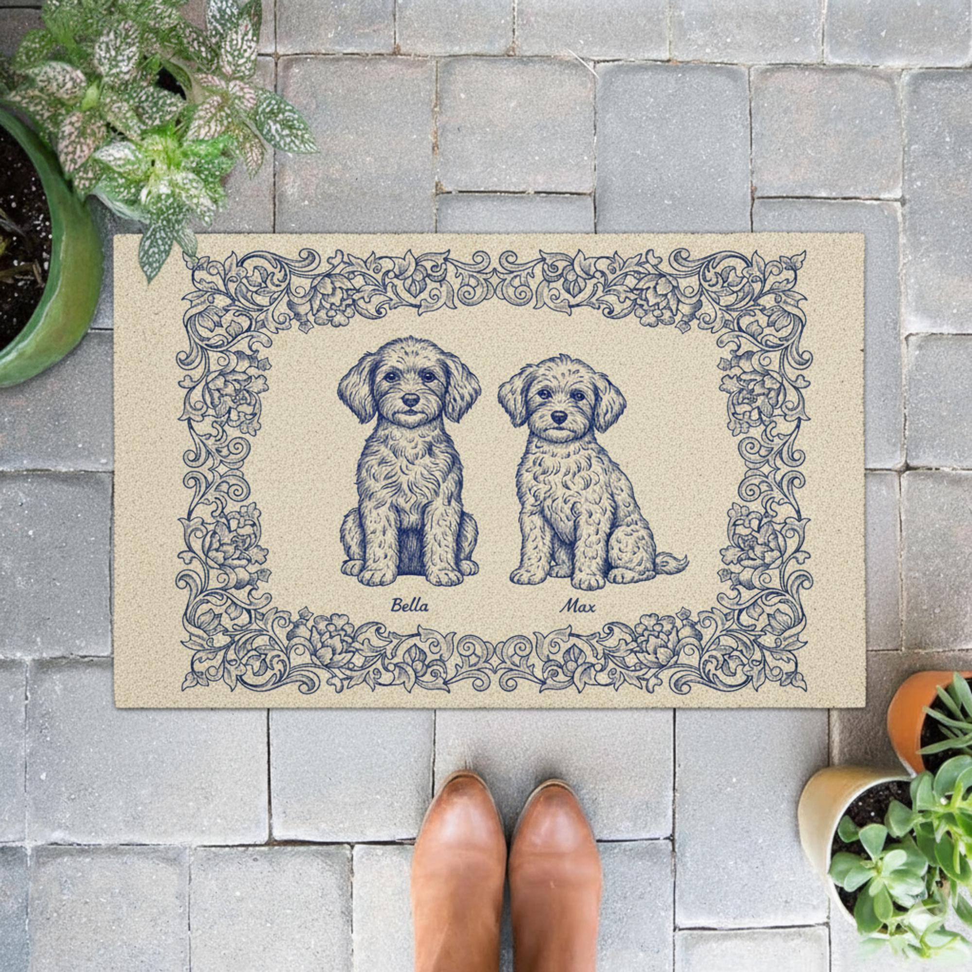 Custom Dog Doormat – Personalized Blue Toile Pet Entry Mat image 3