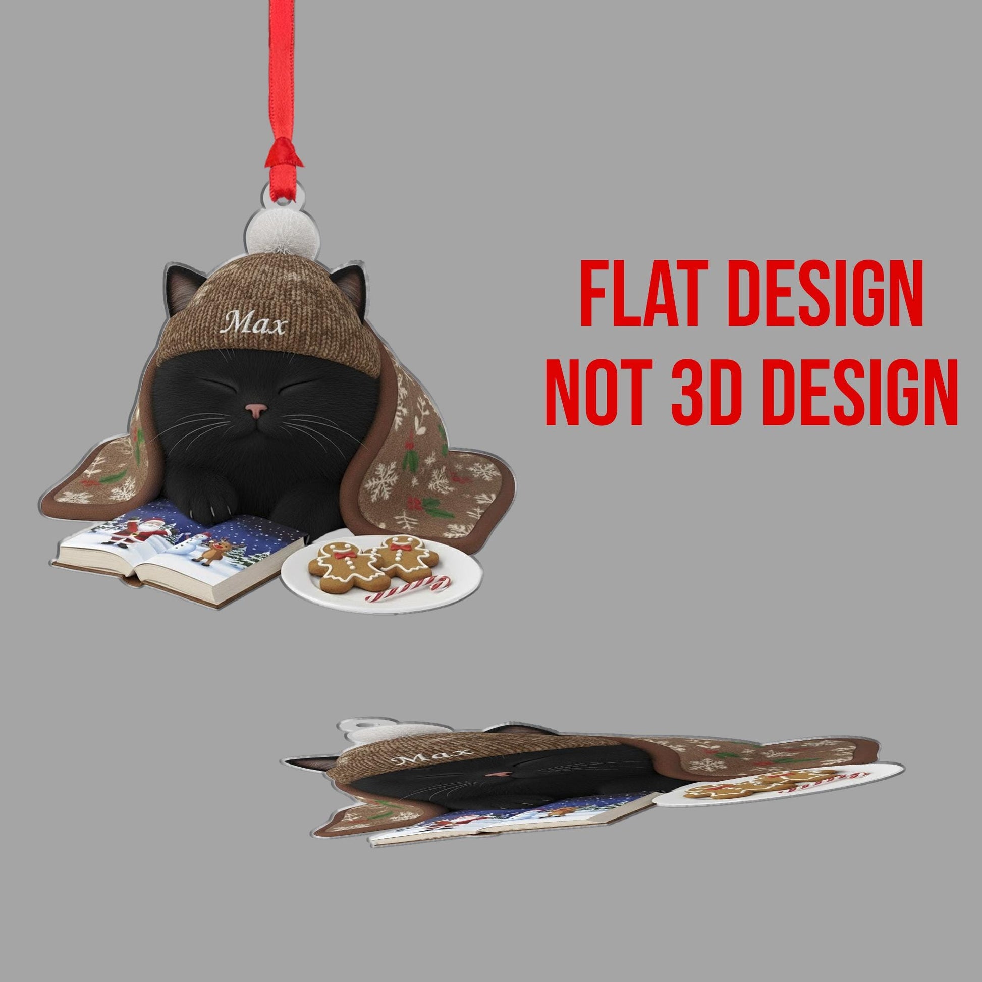 Personalized Christmas Ornament: Custom Cat Breed, Sleeping on Book, Beanie Hat image 3