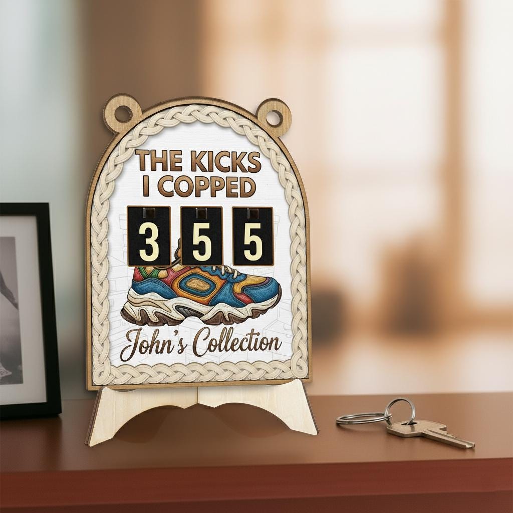 Wood Sneaker Tracker, Personalized Shoe Collection Counter, Modern Display Shelf Decor image 3