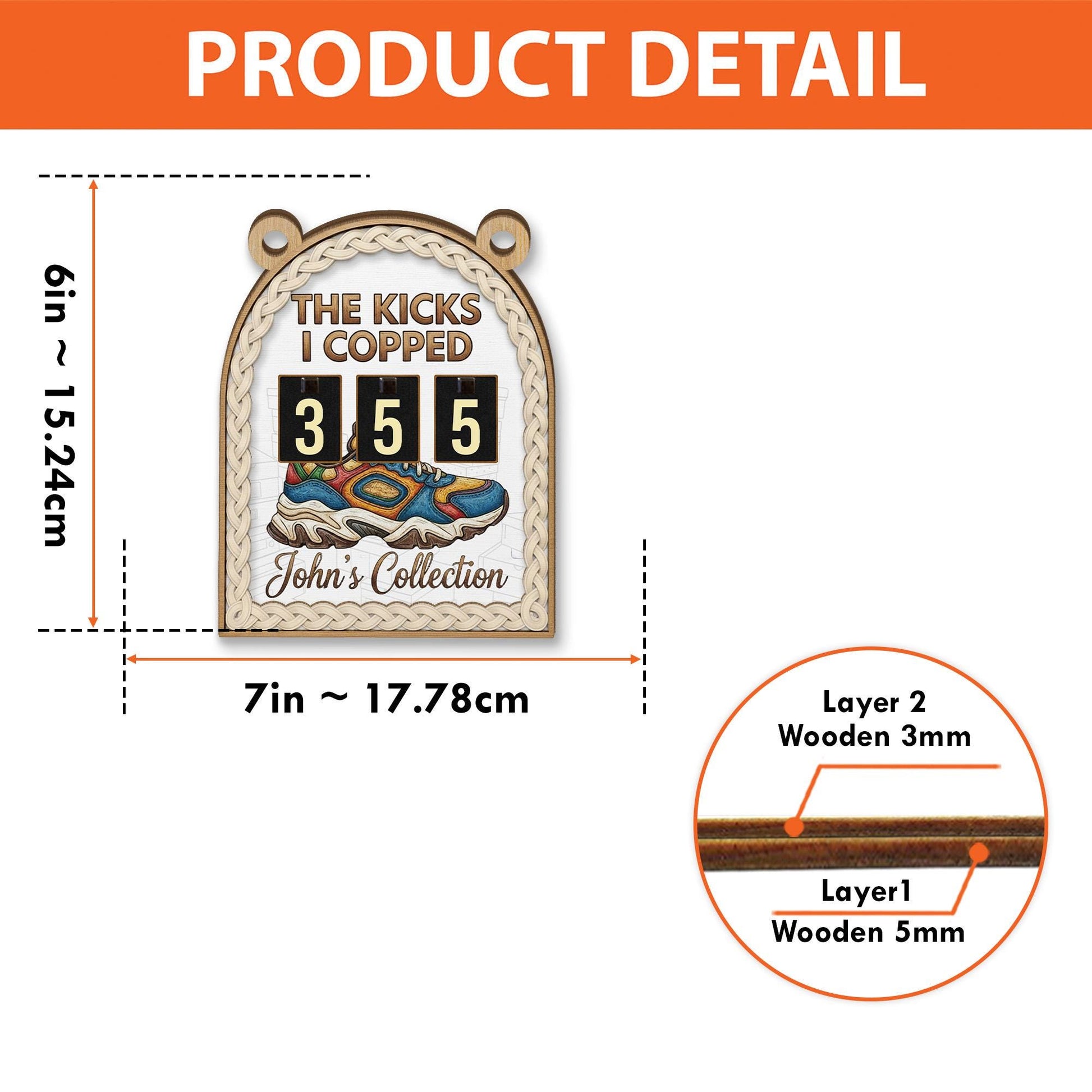 Wood Sneaker Tracker, Personalized Shoe Collection Counter, Modern Display Shelf Decor image 6