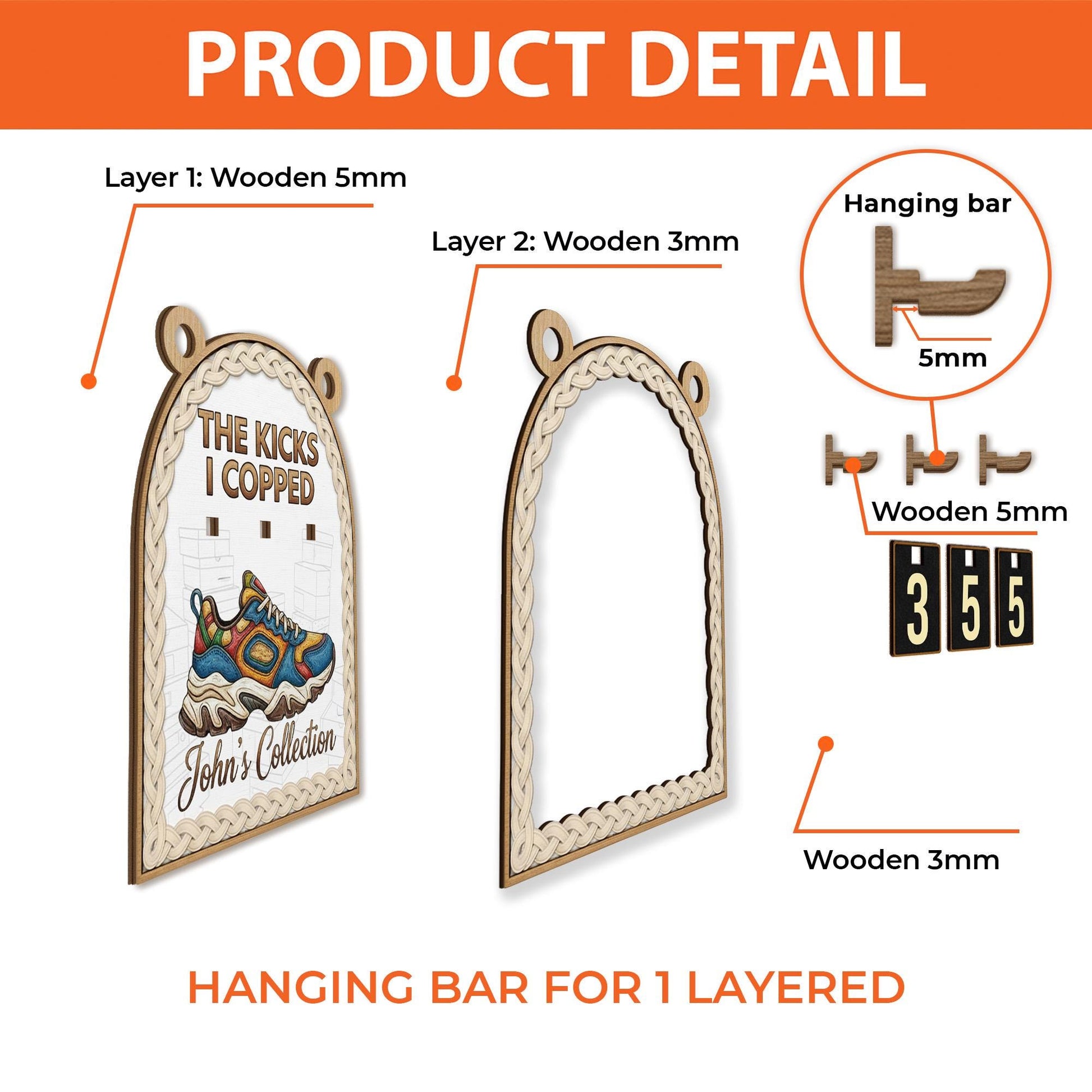 Wood Sneaker Tracker, Personalized Shoe Collection Counter, Modern Display Shelf Decor image 7