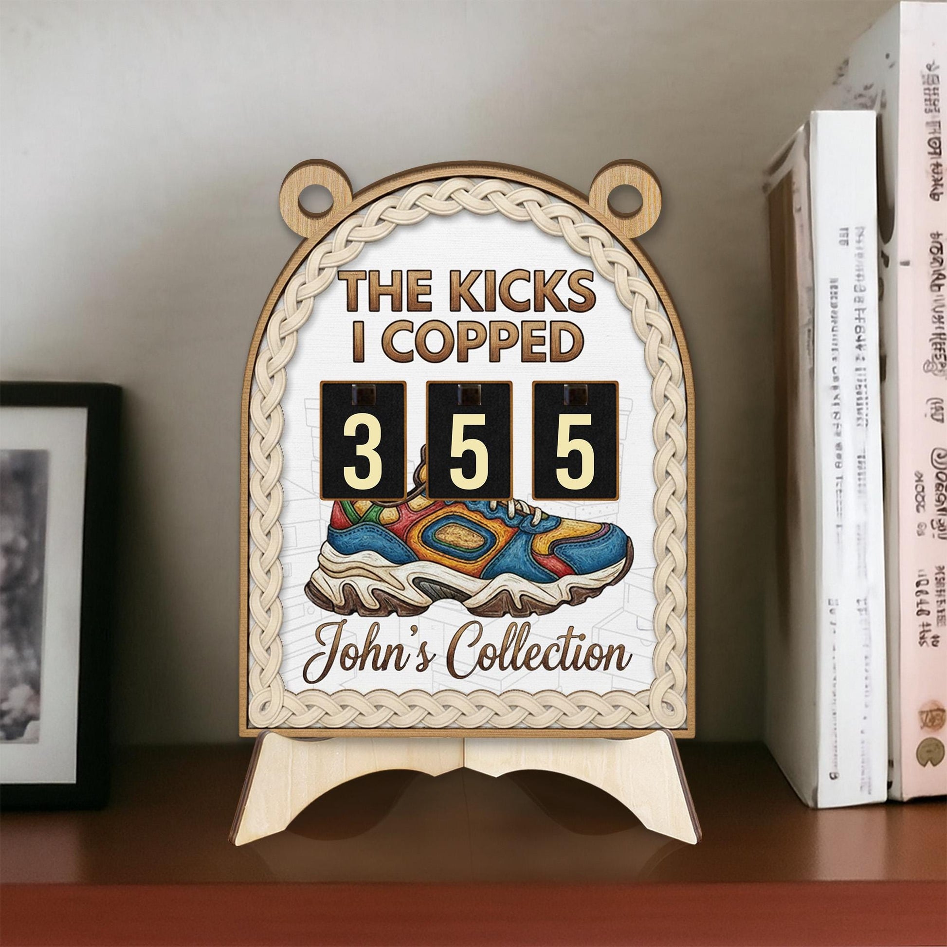 Wood Sneaker Tracker, Personalized Shoe Collection Counter, Modern Display Shelf Decor image 2