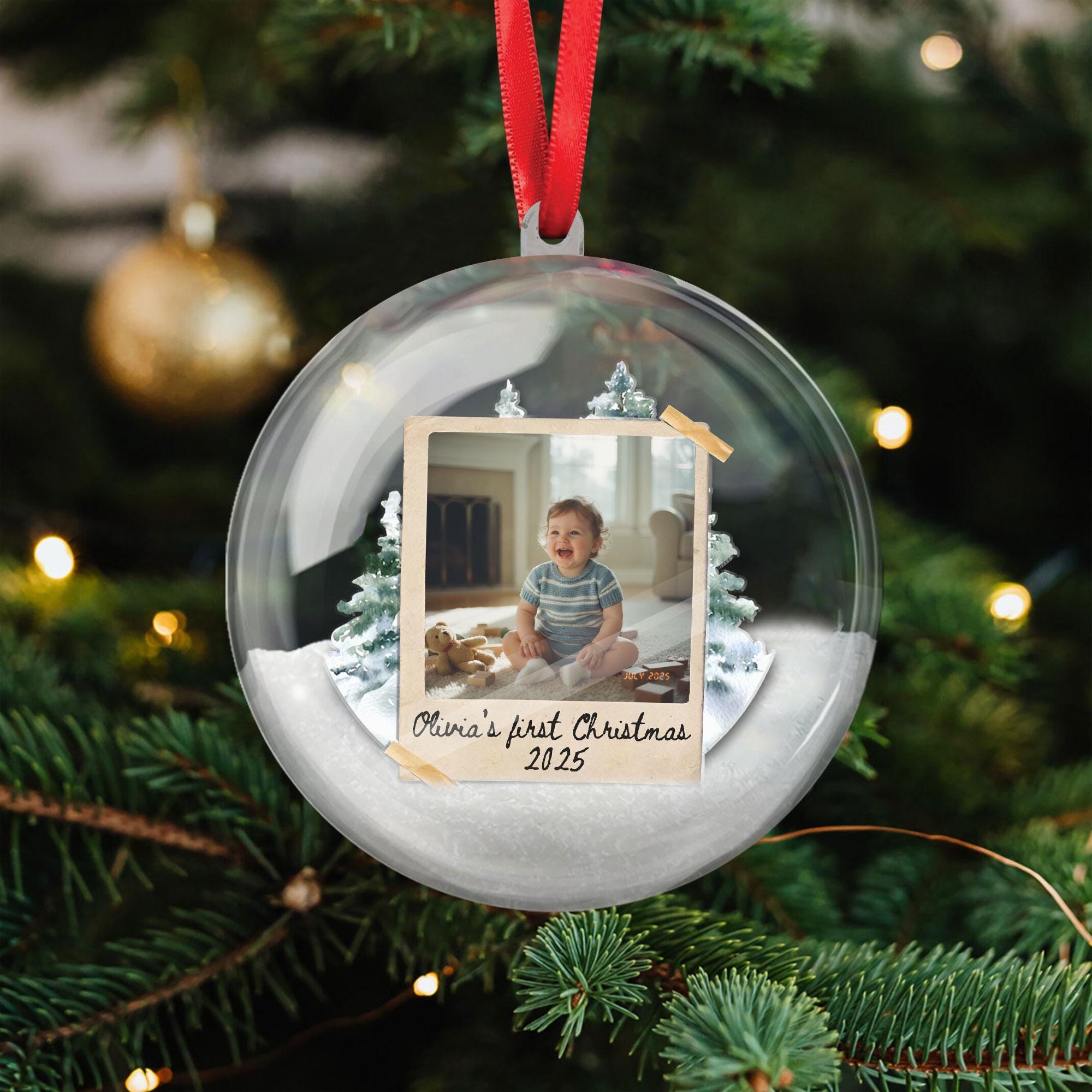 Baby’s First Christmas Ornament: Custom Vintage Photo 3D Ball Ornament, Personalized Keepsake for 2025 image 1