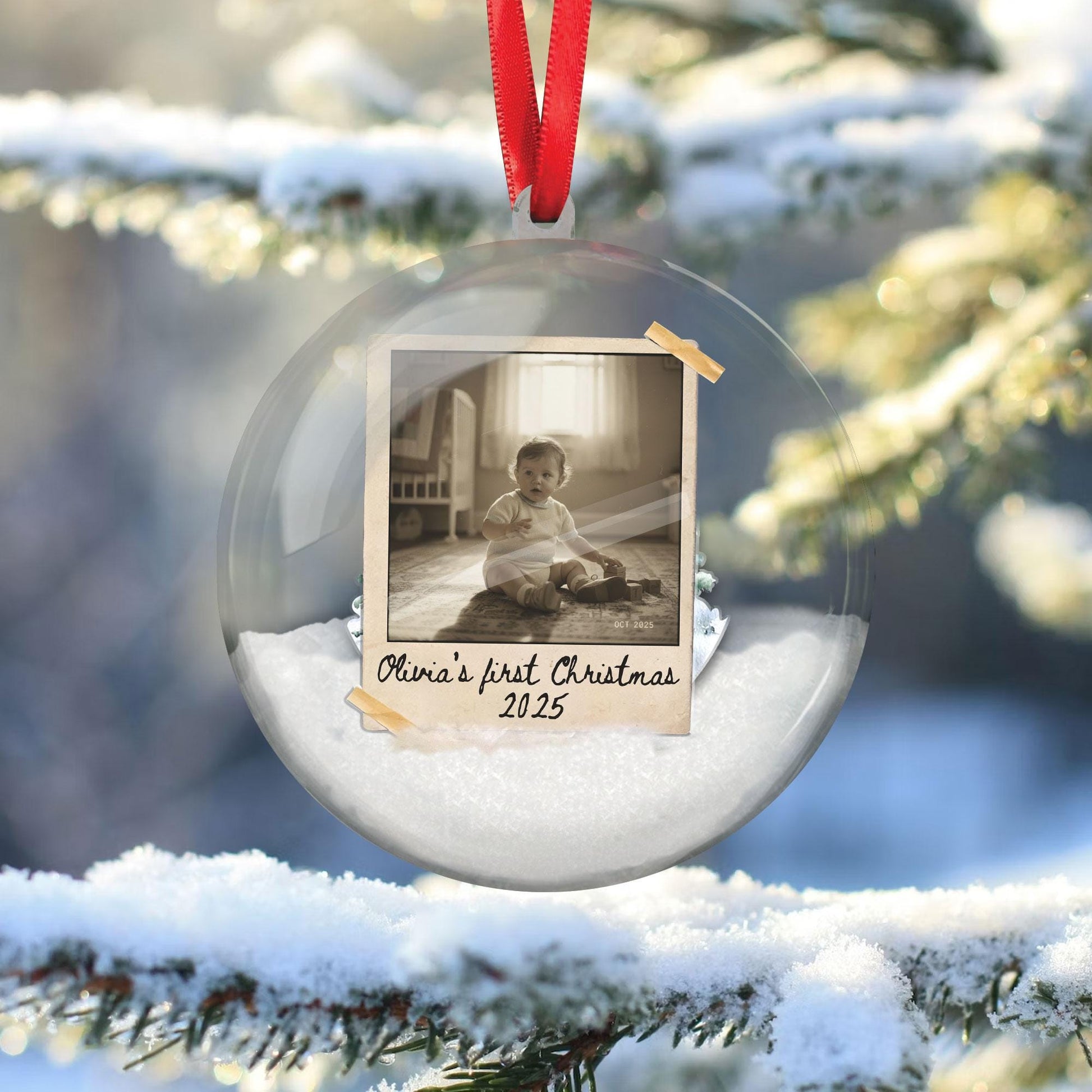 Baby’s First Christmas Ornament: Custom Vintage Photo 3D Ball Ornament, Personalized Keepsake for 2025 image 3