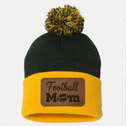 Football Mom Leather Patch Beanie: Custom Pom-Pom Hat, Sports Mom Gift image 1