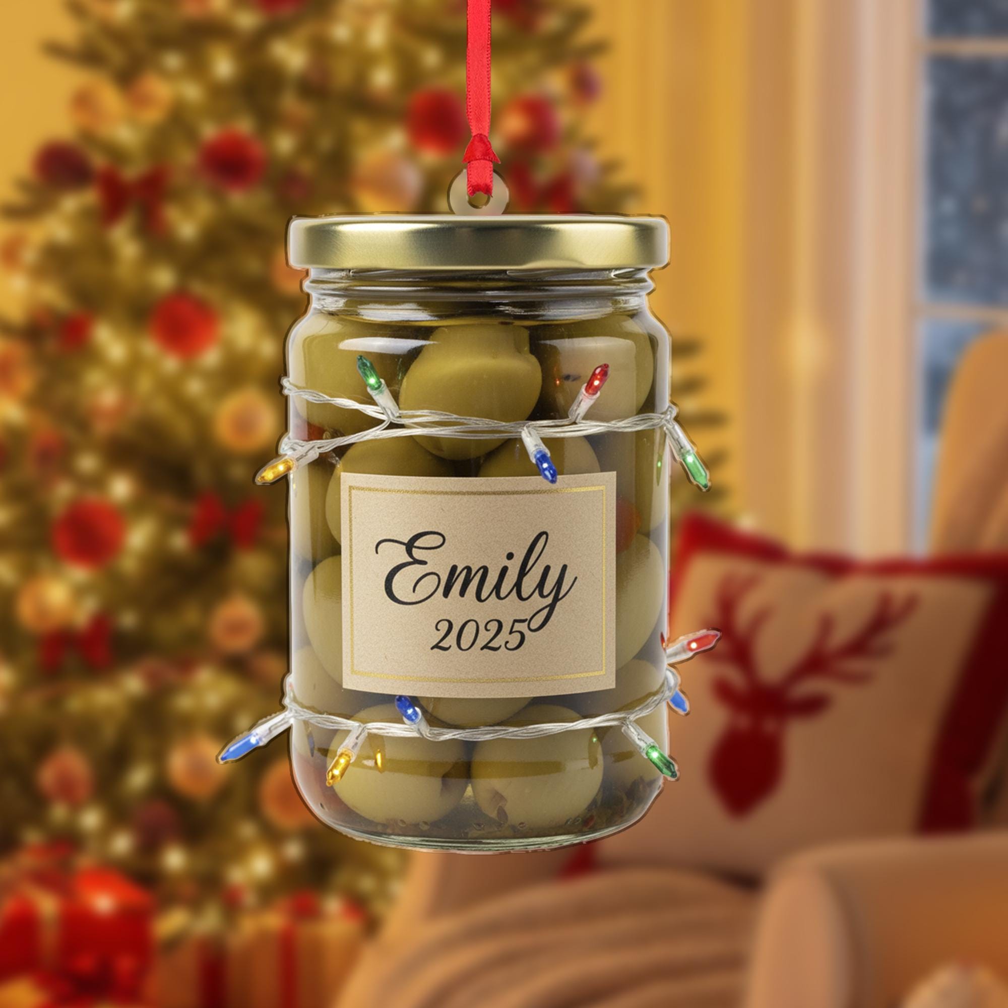 Personalized Olive Ornament: Custom Name Jar Decor, Christmas Tree Keepsake image 3