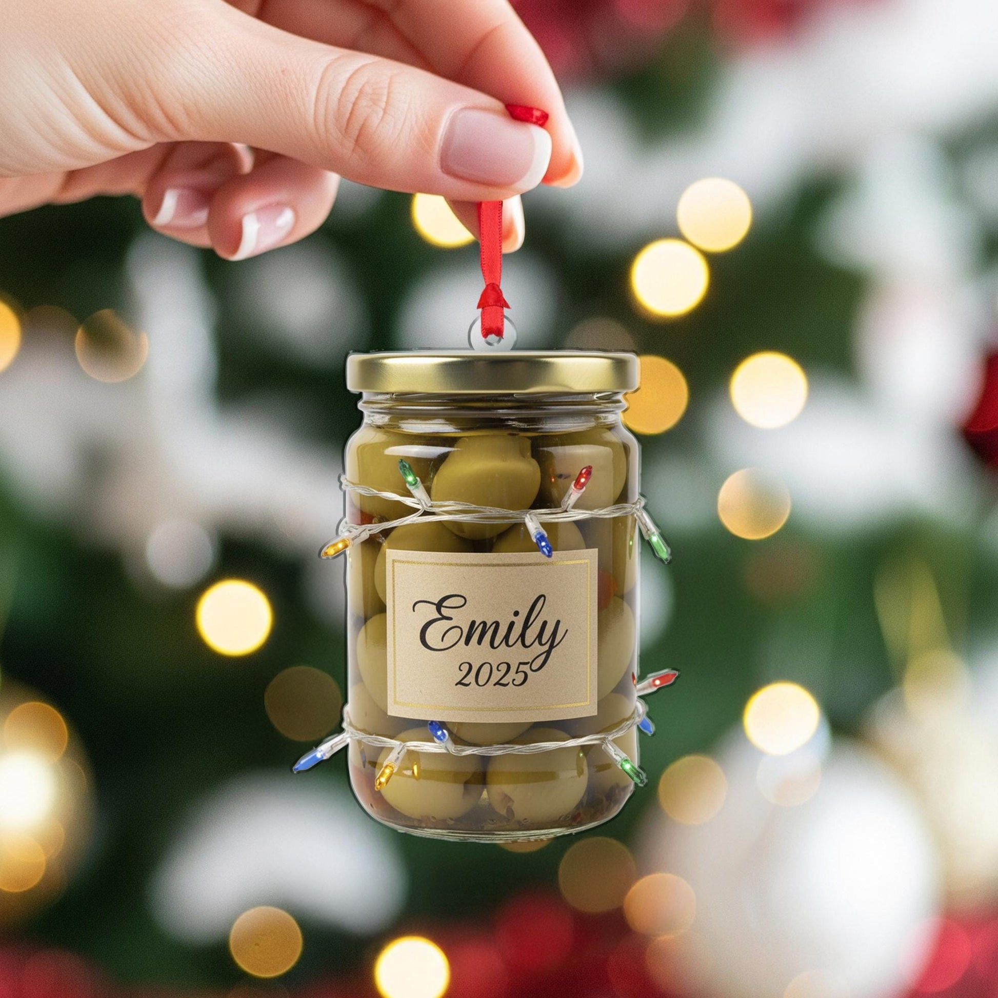Personalized Olive Ornament: Custom Name Jar Decor, Christmas Tree Keepsake image 5