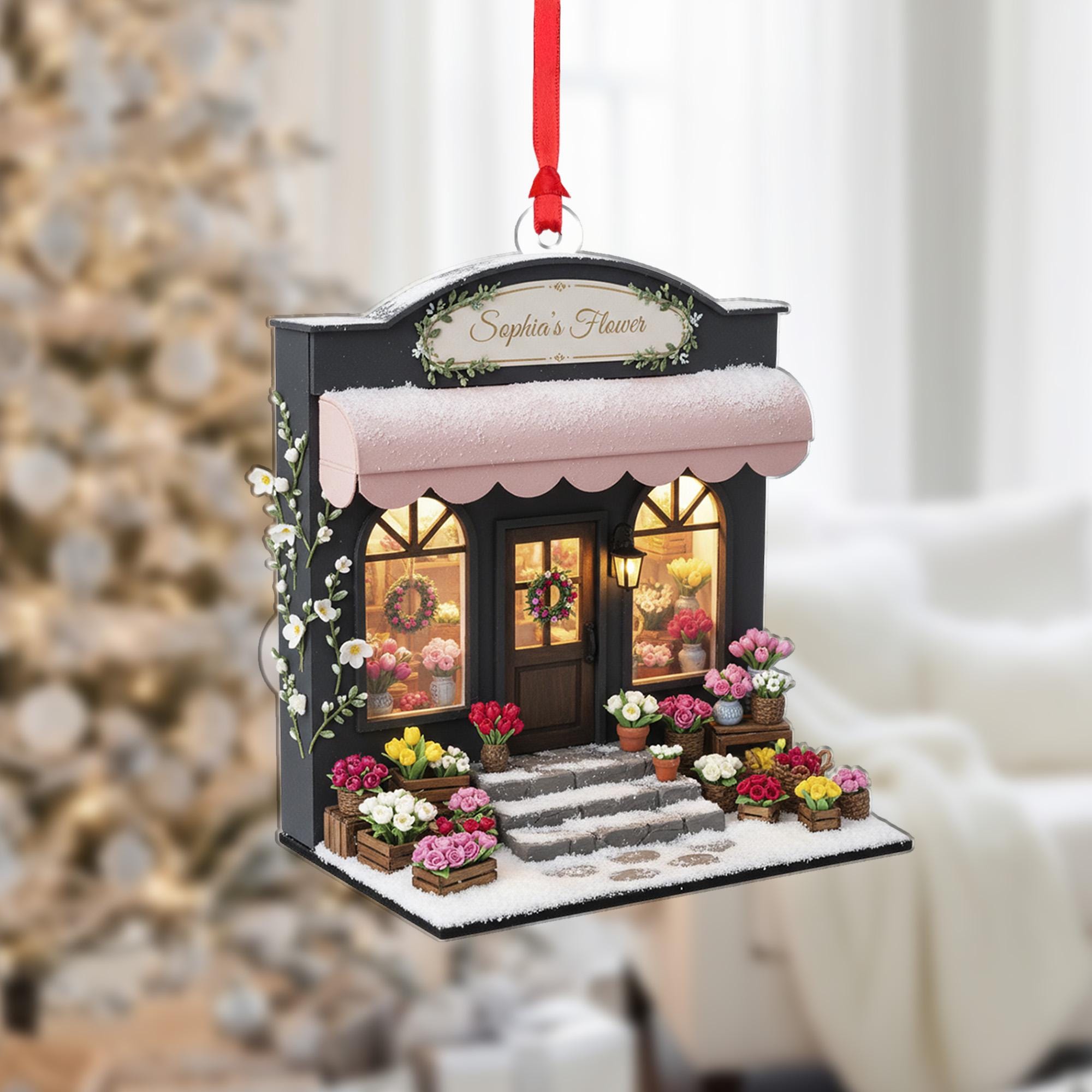 Personalized Flower Shop Ornament: Custom Storefront Christmas Decor, Floral Boutique Keepsake image 1