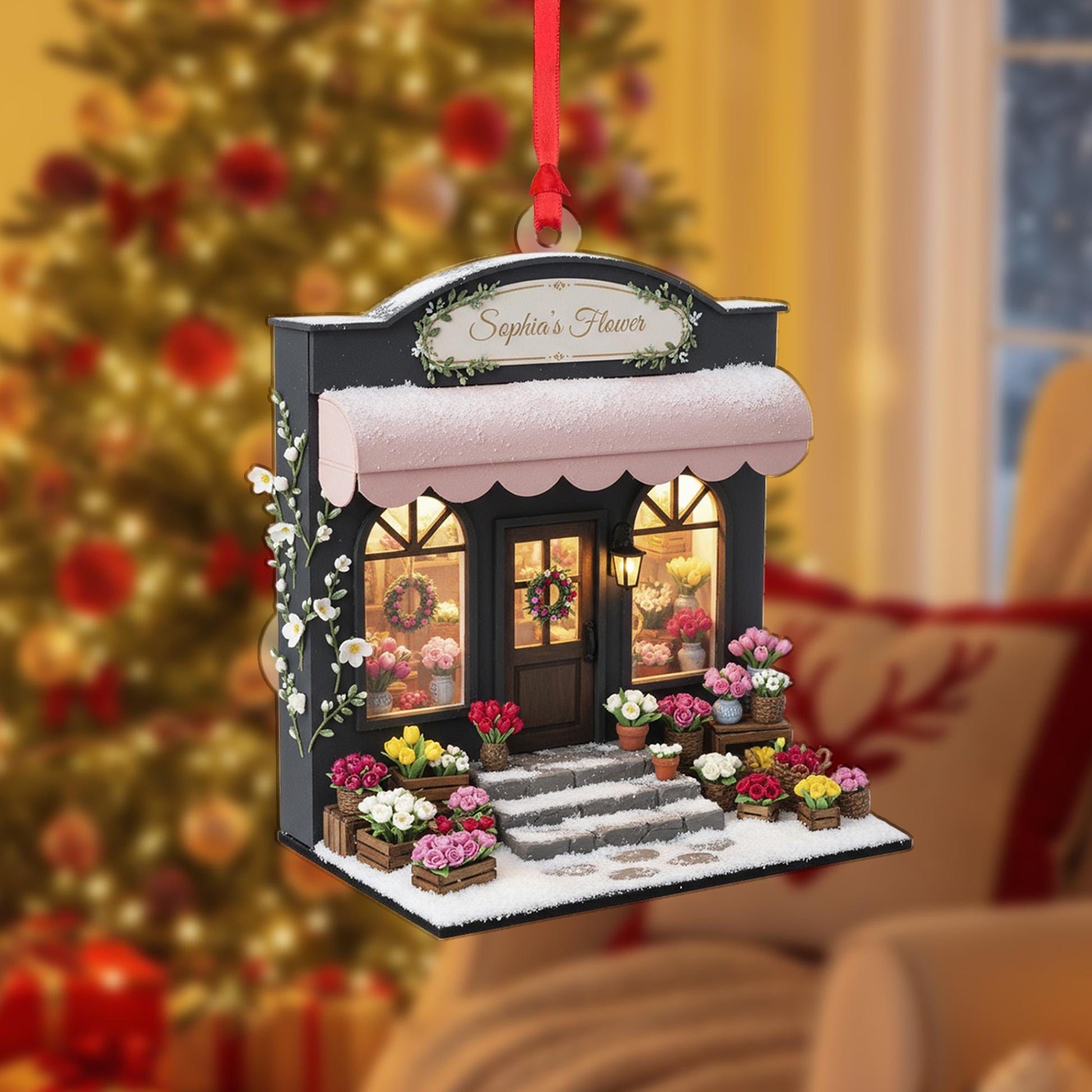 Personalized Flower Shop Ornament: Custom Storefront Christmas Decor, Floral Boutique Keepsake image 3