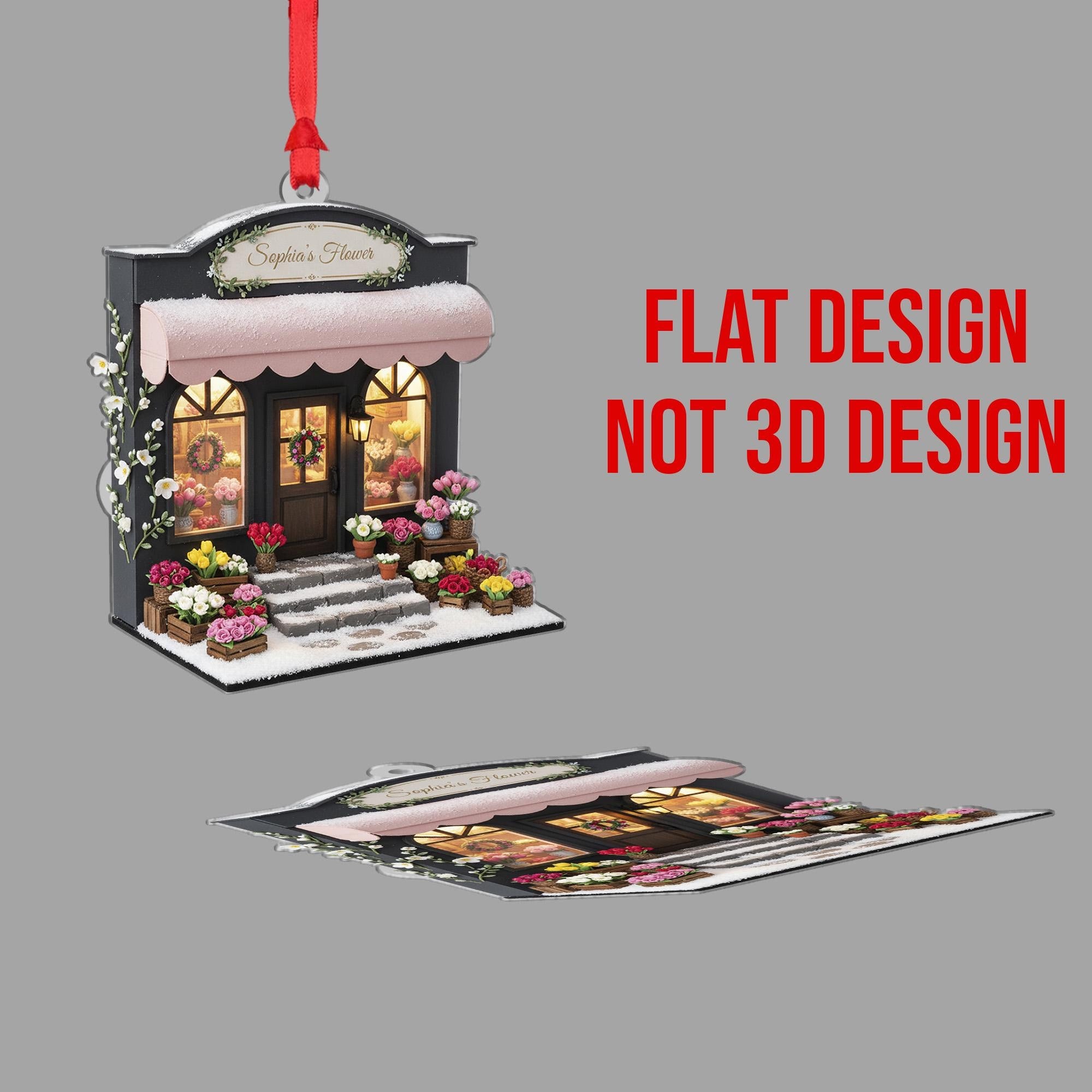 Personalized Flower Shop Ornament: Custom Storefront Christmas Decor, Floral Boutique Keepsake image 2