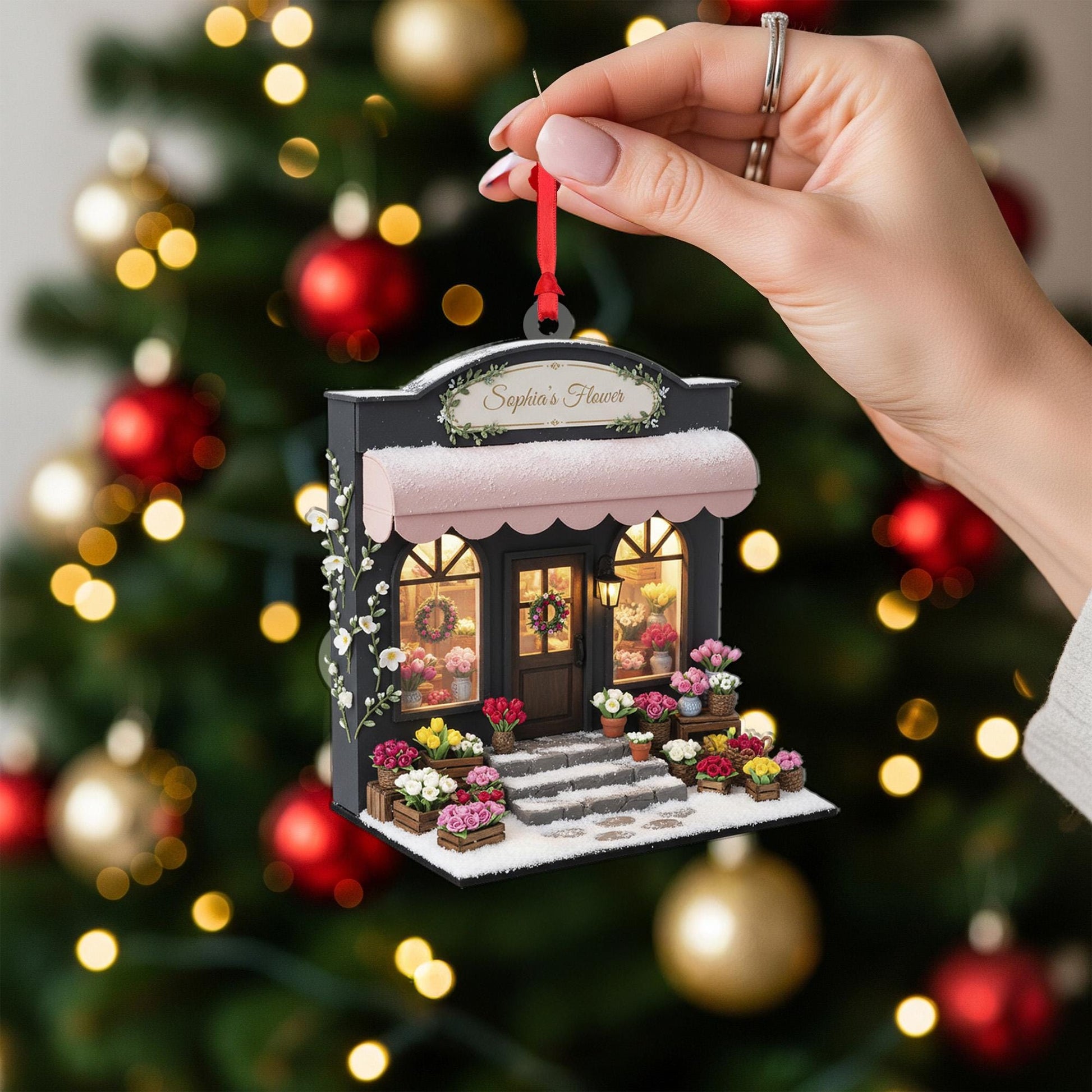 Personalized Flower Shop Ornament: Custom Storefront Christmas Decor, Floral Boutique Keepsake image 7