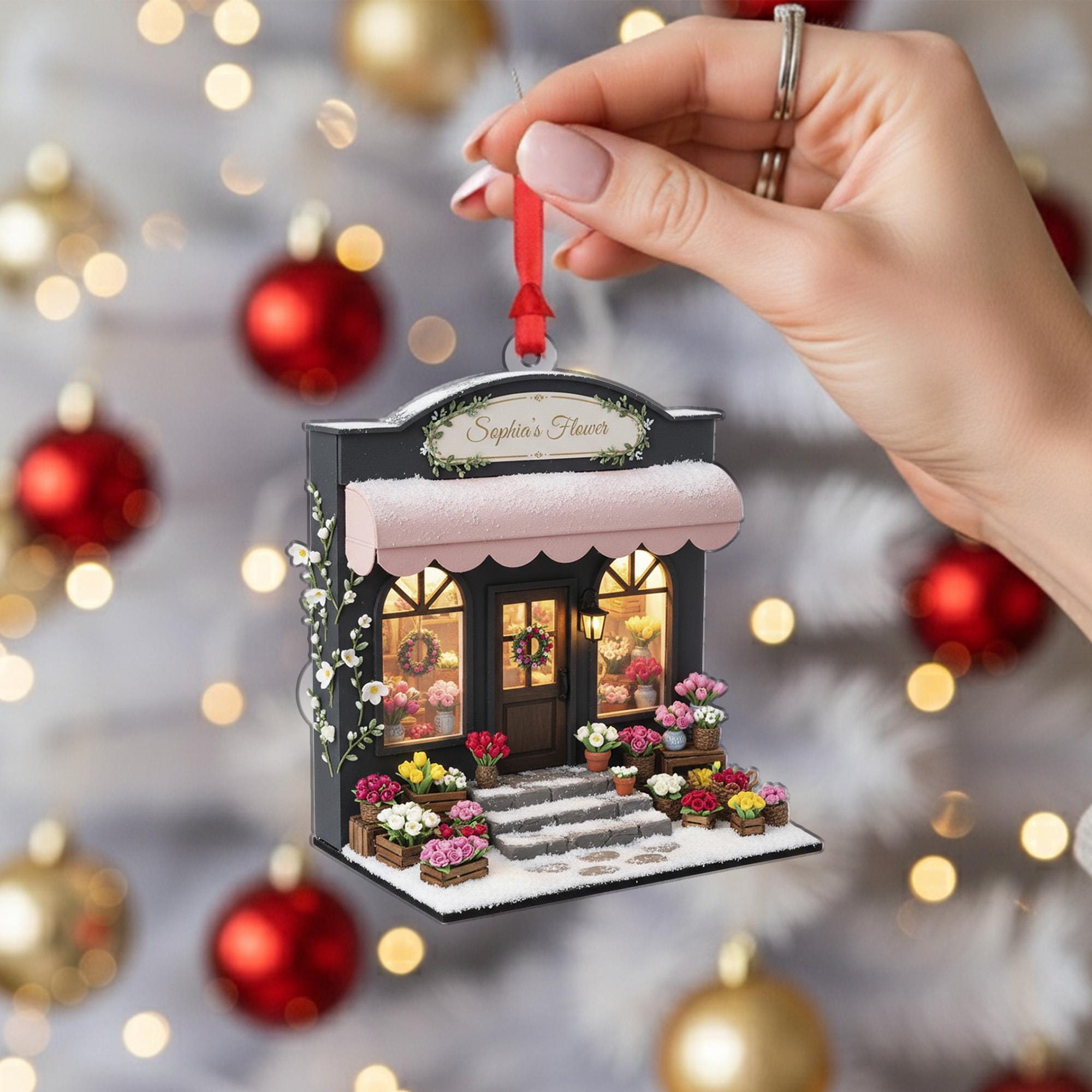 Personalized Flower Shop Ornament: Custom Storefront Christmas Decor, Floral Boutique Keepsake image 6