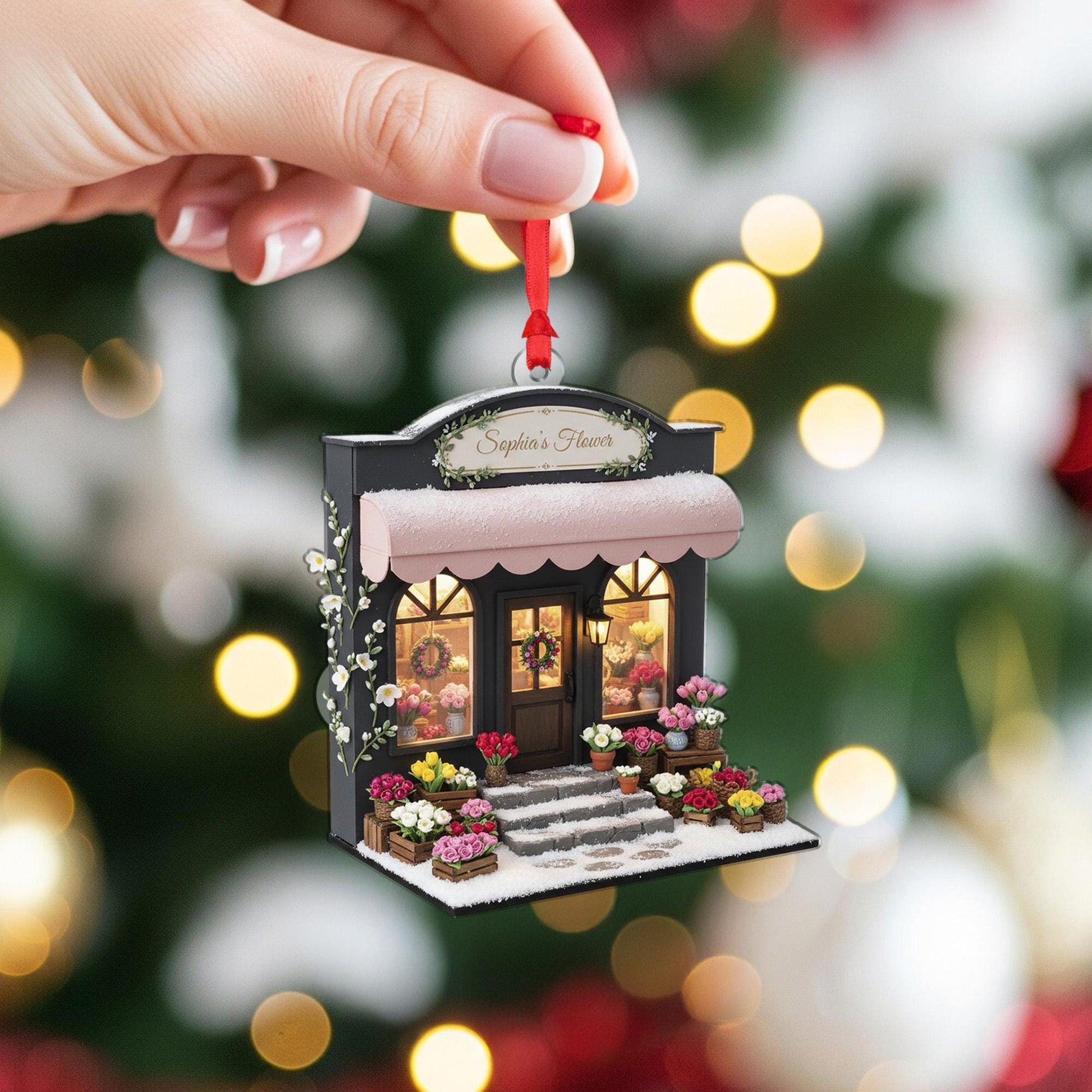 Personalized Flower Shop Ornament: Custom Storefront Christmas Decor, Floral Boutique Keepsake image 5