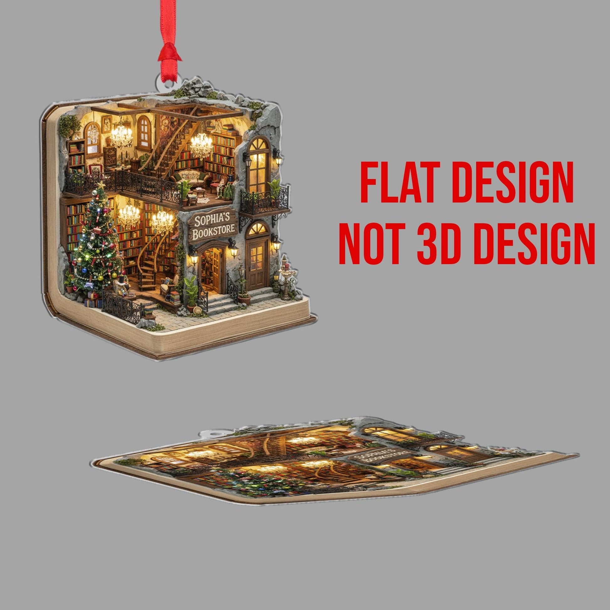 Personalized Bookstore Ornament: Custom Book Shop Christmas Decor, Cozy Library Keepsake image 3